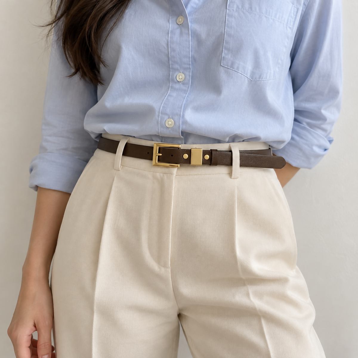Women’s 3-Pack Belt Set with Gold-Tone Rectangular Buckles – Beige, Dark Brown & Black
