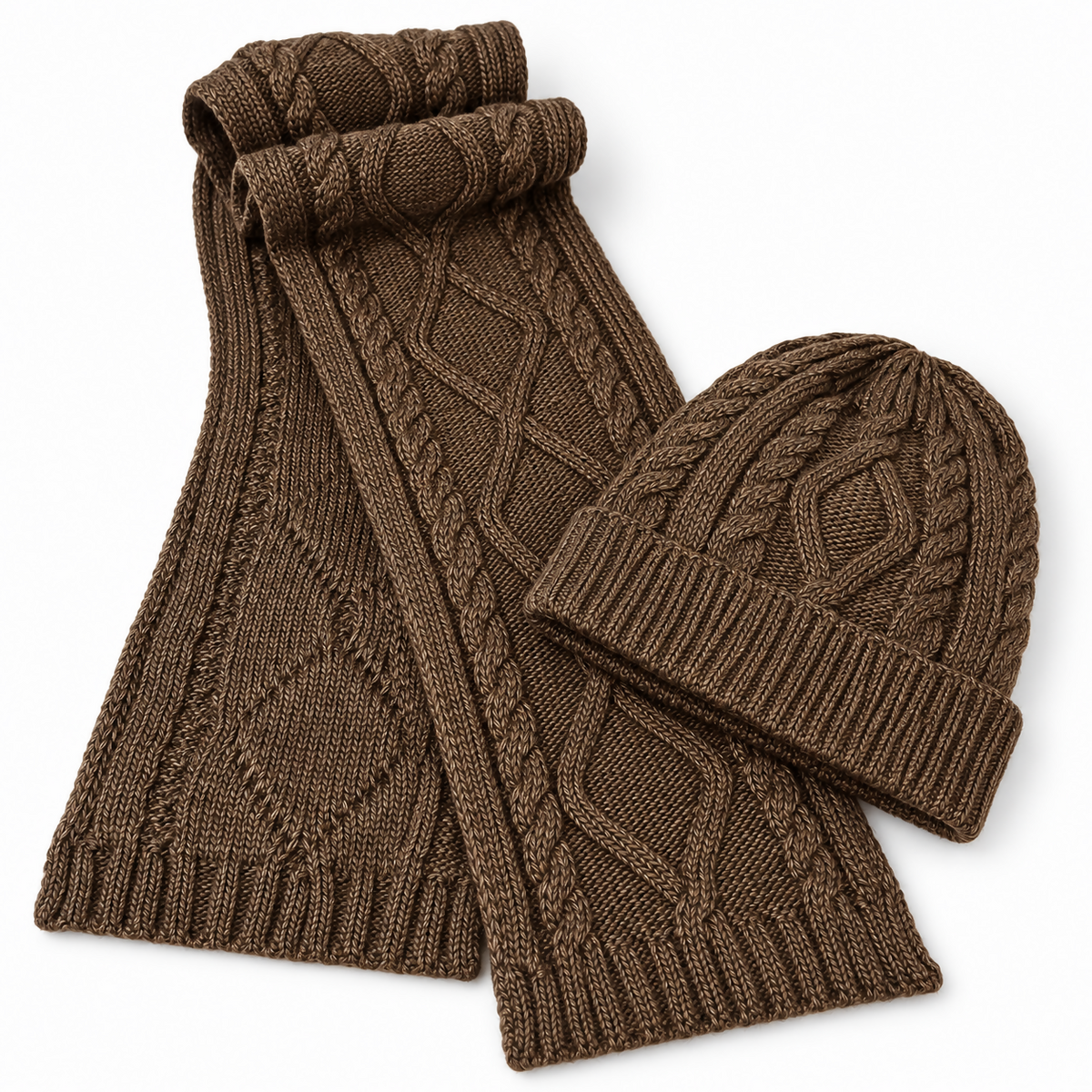 Unisex Cable Knit Beanie and Scarf Set for Men and Women, 2-Piece, Black