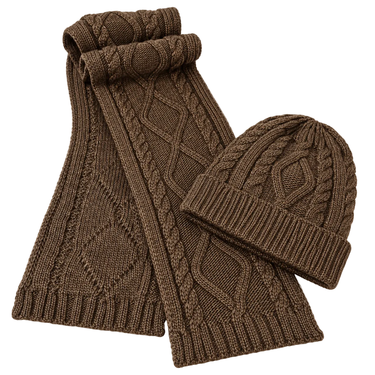Unisex Cable Knit Beanie and Scarf Set for Men and Women, 2-Piece, Black