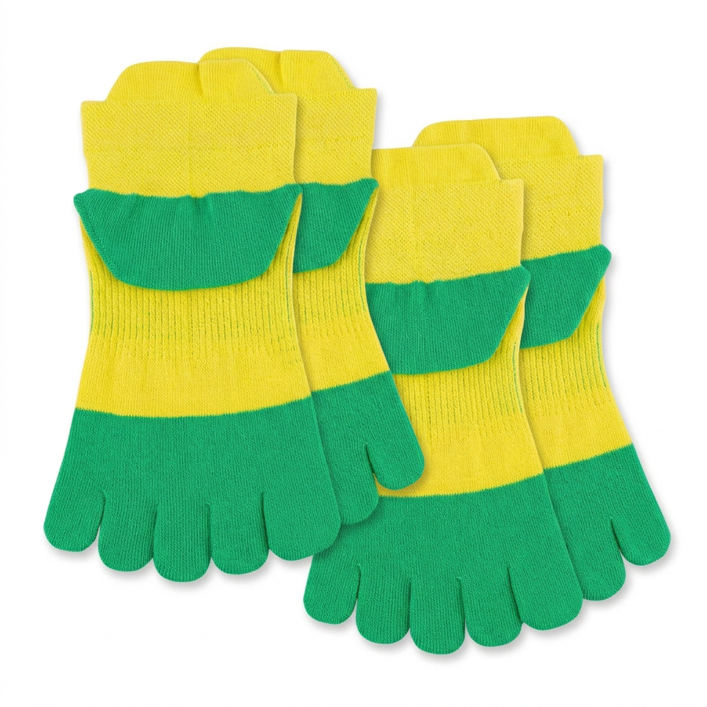 Green and yellow toe socks, two-pair pack