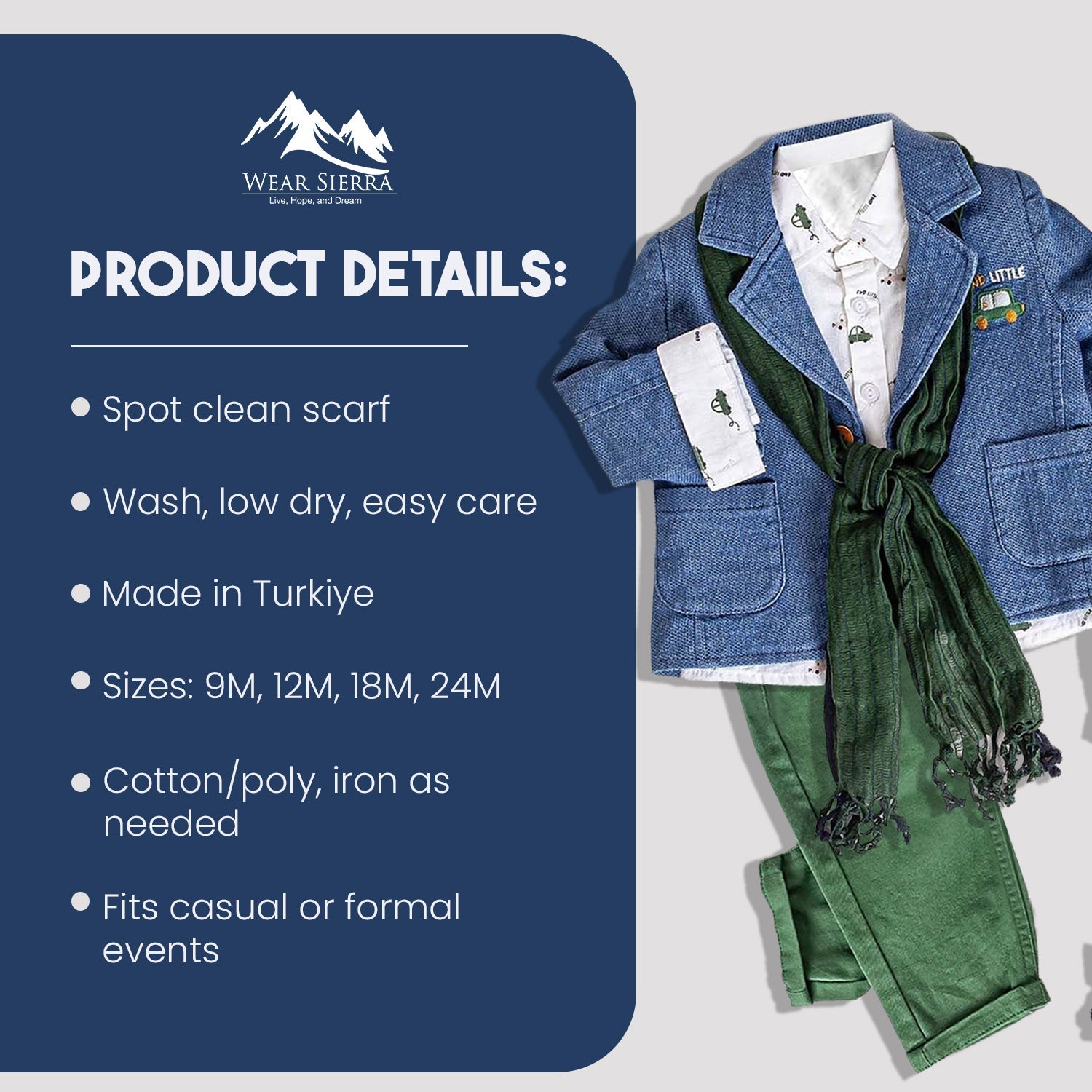 Infant and Toddler Boys' Adorable Blue Jean Jacket, Button-Up Shirt and Pants 3-Piece Set - Wear Sierra