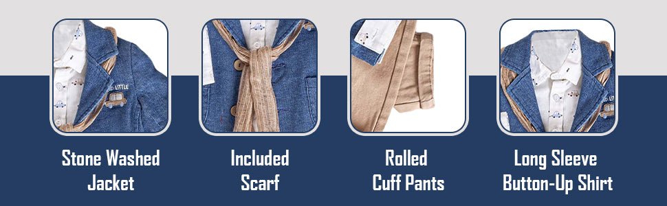 Infant and Toddler Boys' Adorable Blue Jean Jacket, Button-Up Shirt and Pants 3-Piece Set - Wear Sierra