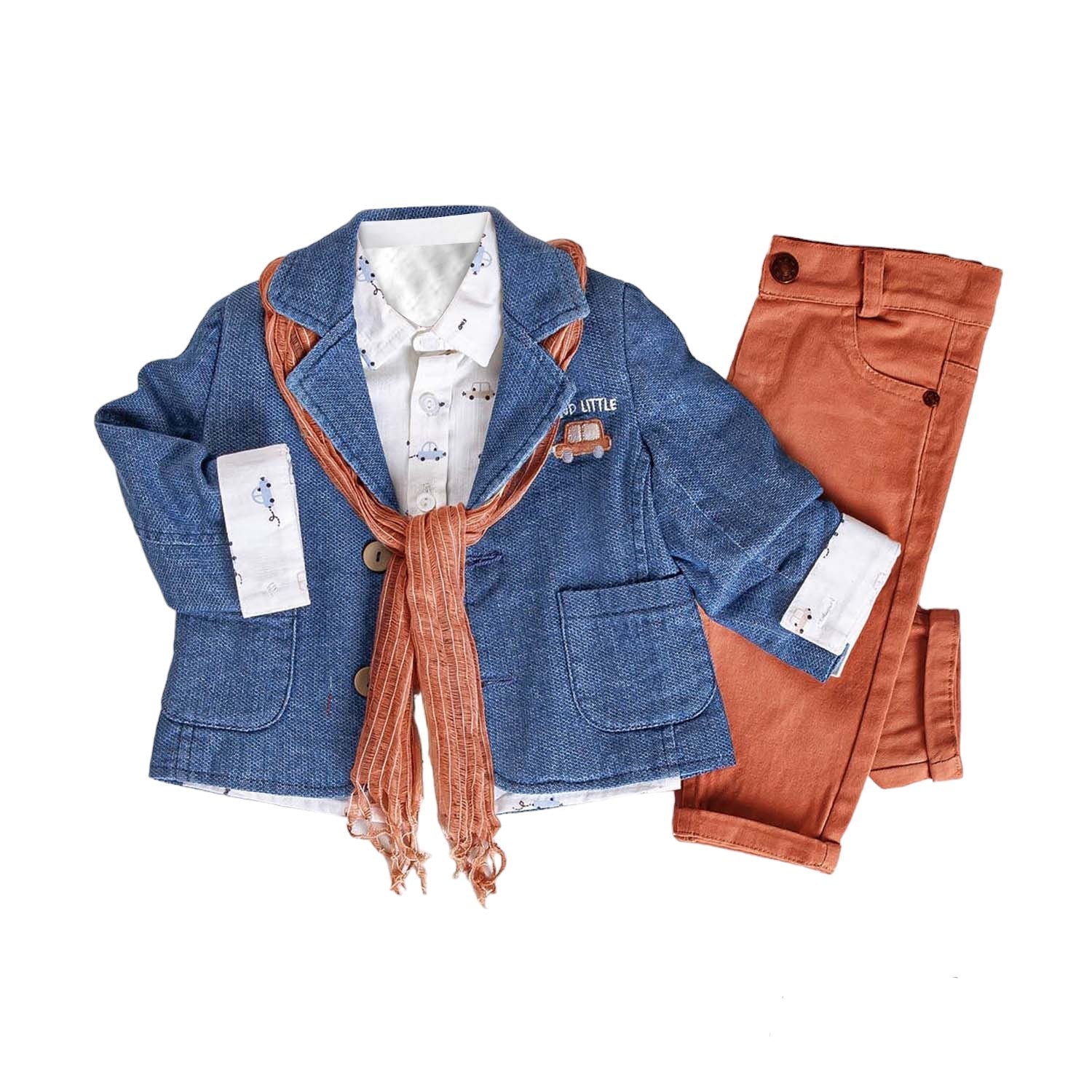 Infant and Toddler Boys' Adorable Blue Jean Jacket, Button-Up Shirt and Pants 3-Piece Set - Wear Sierra