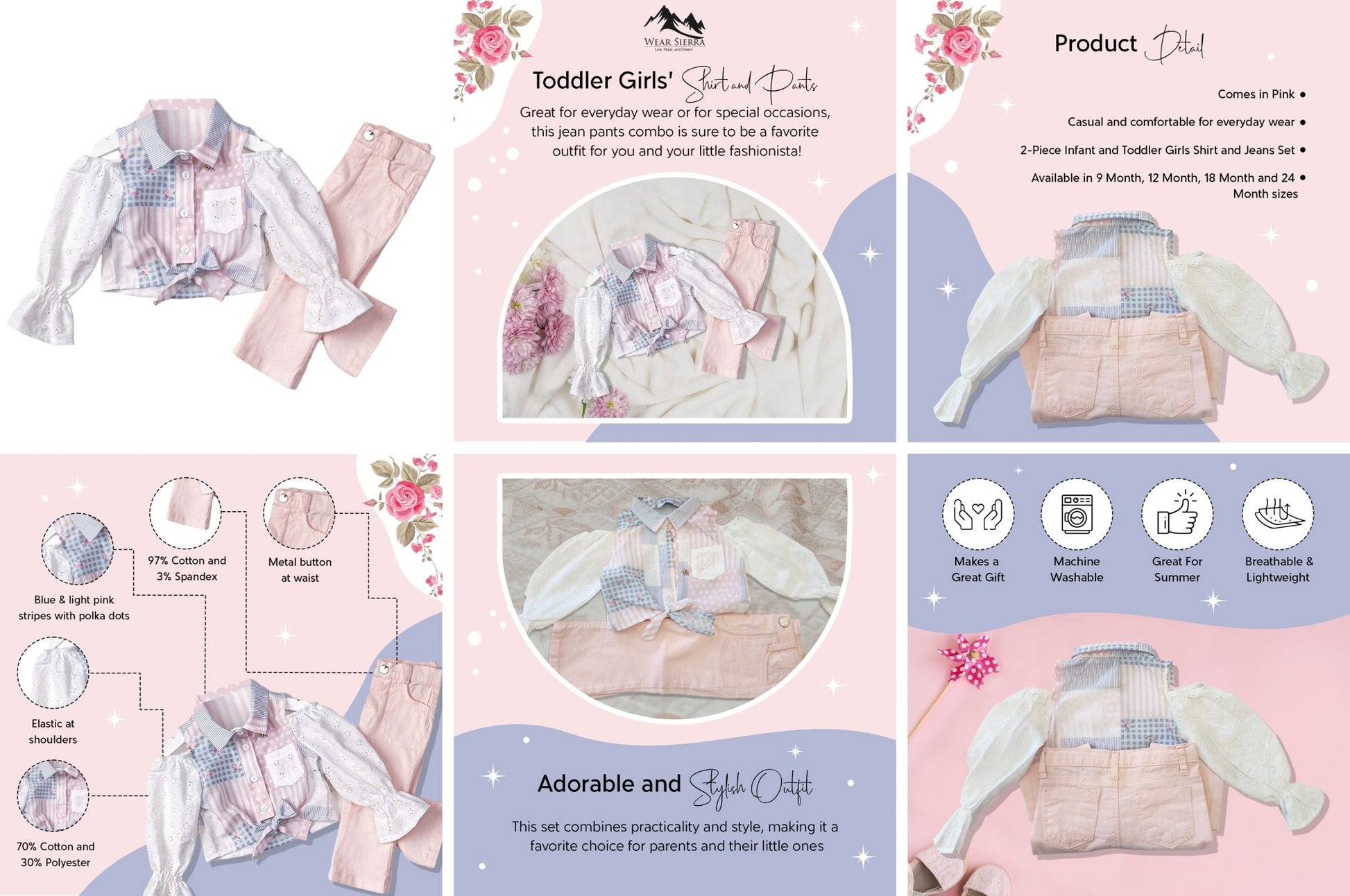 Infant and Toddler Girls' Shirt and Pants 2-Piece Outfit Great for Spring and Summer - Wear Sierra