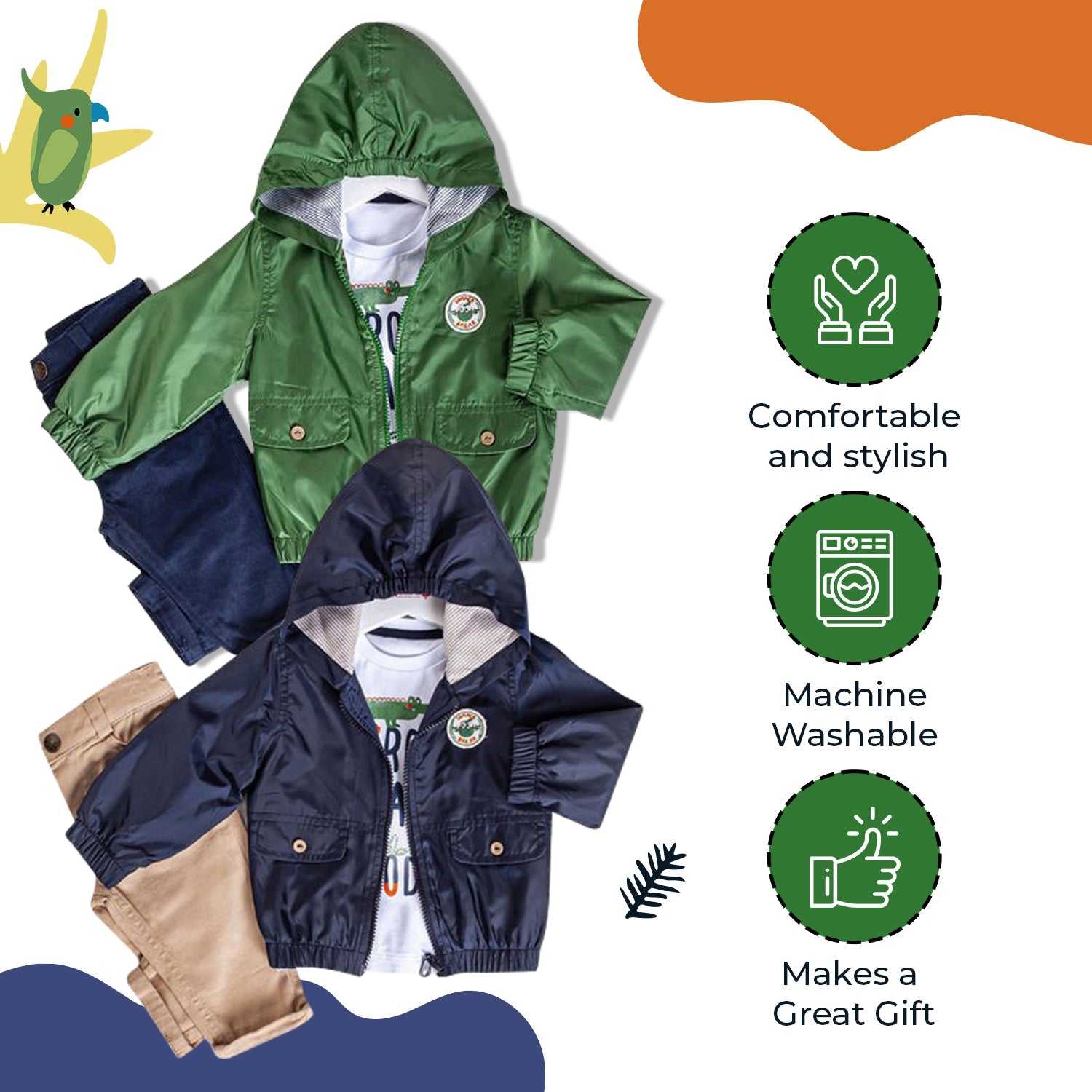 Infant and Toddler Hoodie Windbreaker 3-Piece Casual Wear - Great for Fall Weather - Wear Sierra