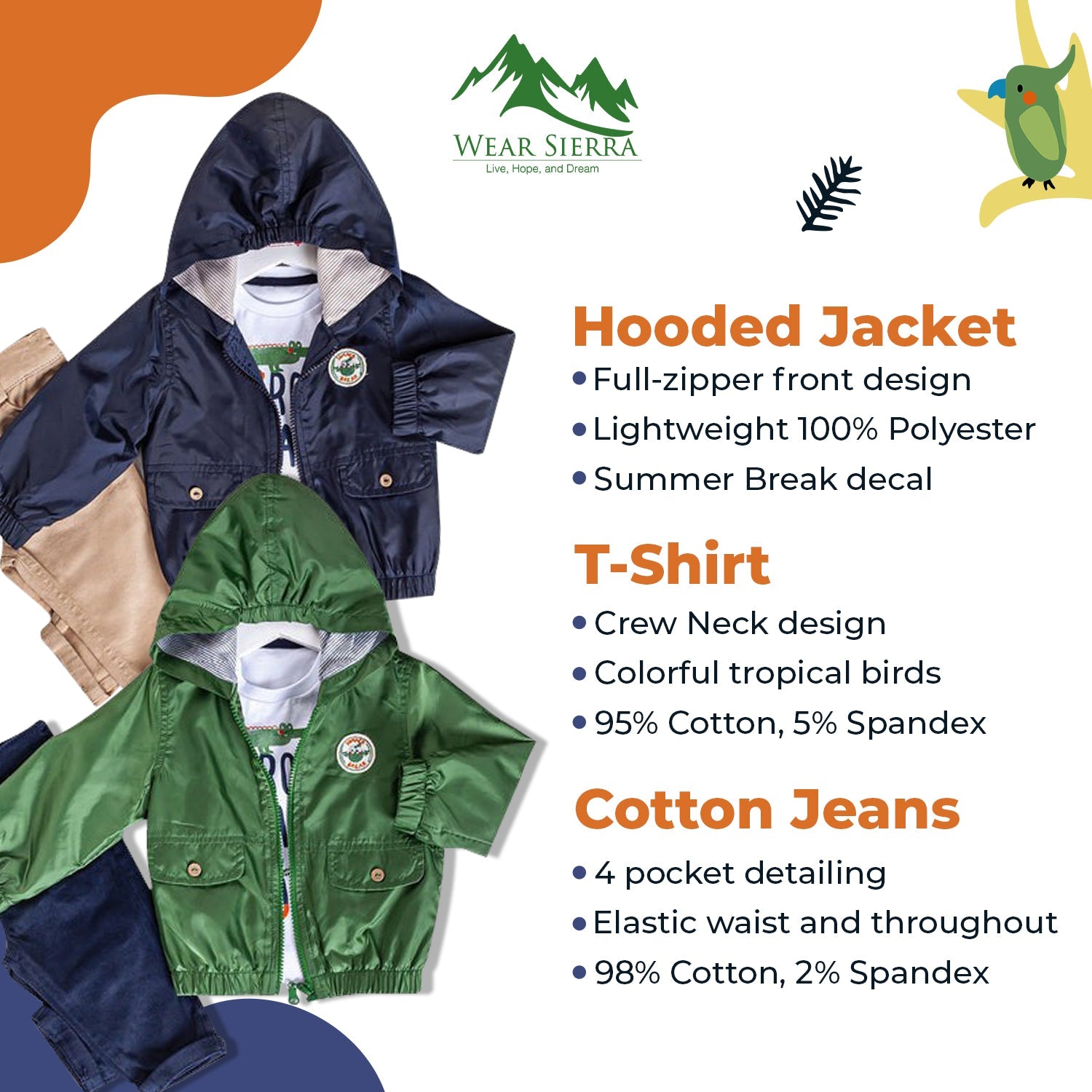 Infant and Toddler Hoodie Windbreaker 3-Piece Casual Wear - Great for Fall Weather - Wear Sierra