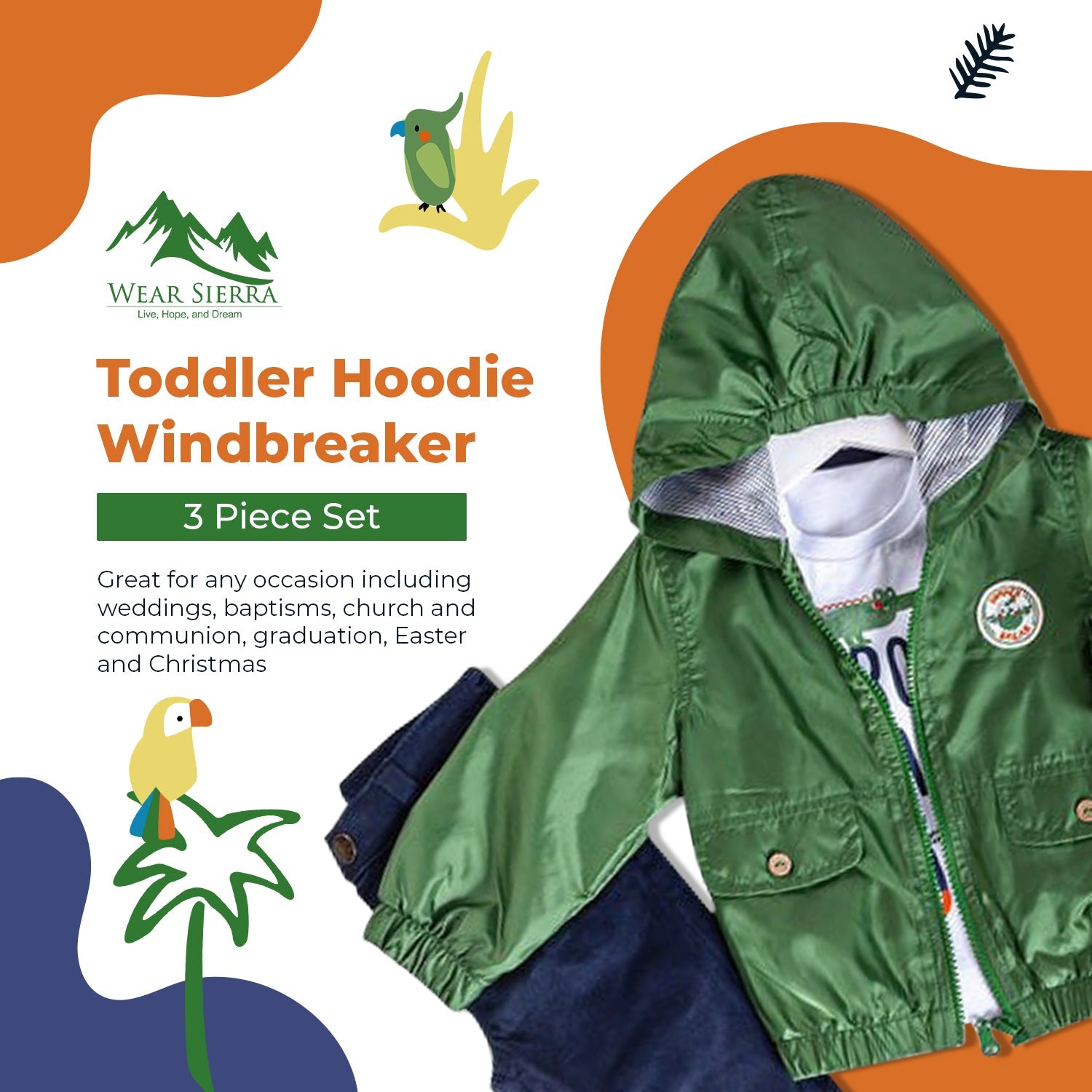 Infant and Toddler Hoodie Windbreaker 3-Piece Casual Wear - Great for Fall Weather - Wear Sierra