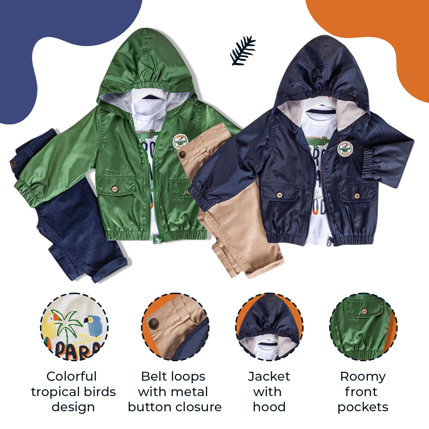 Infant and Toddler Hoodie Windbreaker 3-Piece Casual Wear - Great for Fall Weather - Wear Sierra