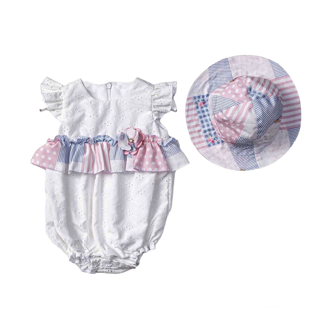Infant Girl's 2-Piece Summer Romper with Flutter Sleeves & Matching Sun Hat - Wear Sierra