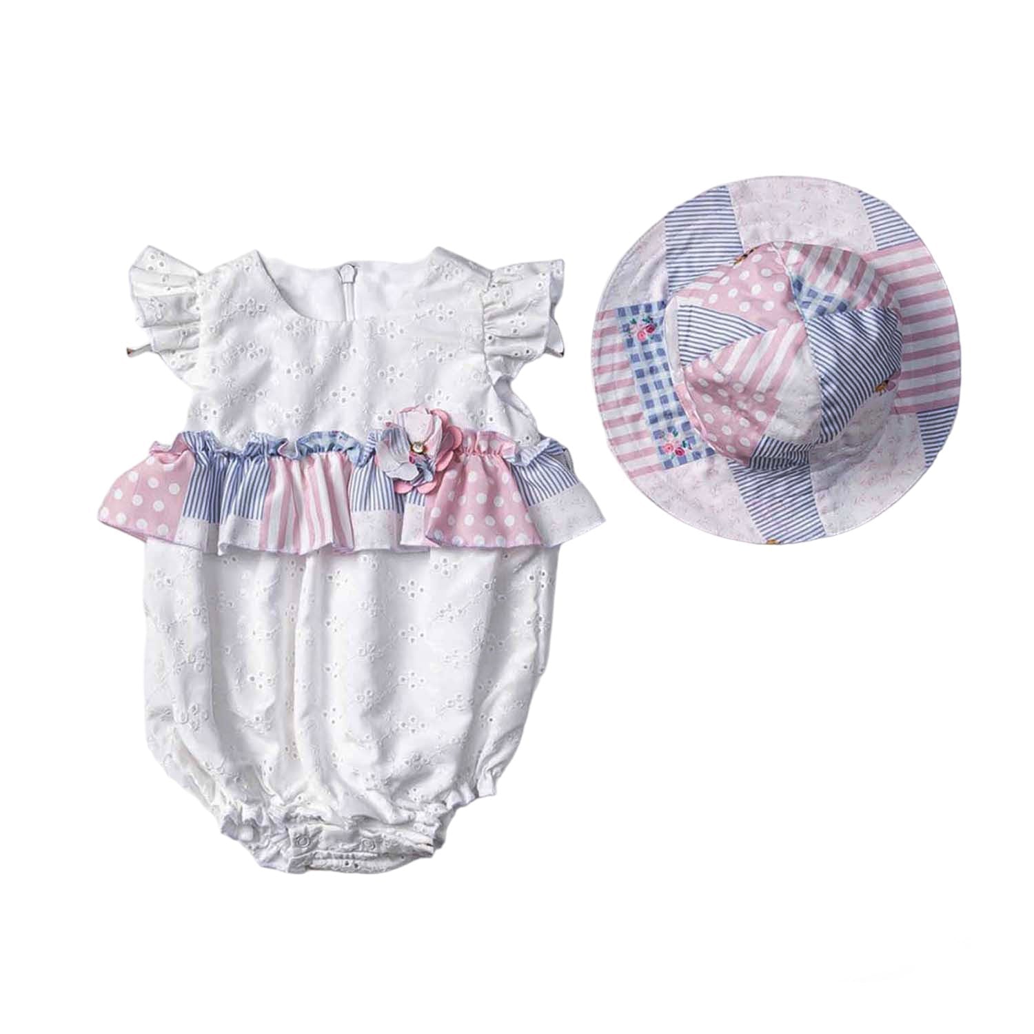 Infant Girl's 2-Piece Summer Romper with Flutter Sleeves & Matching Sun Hat - Wear Sierra