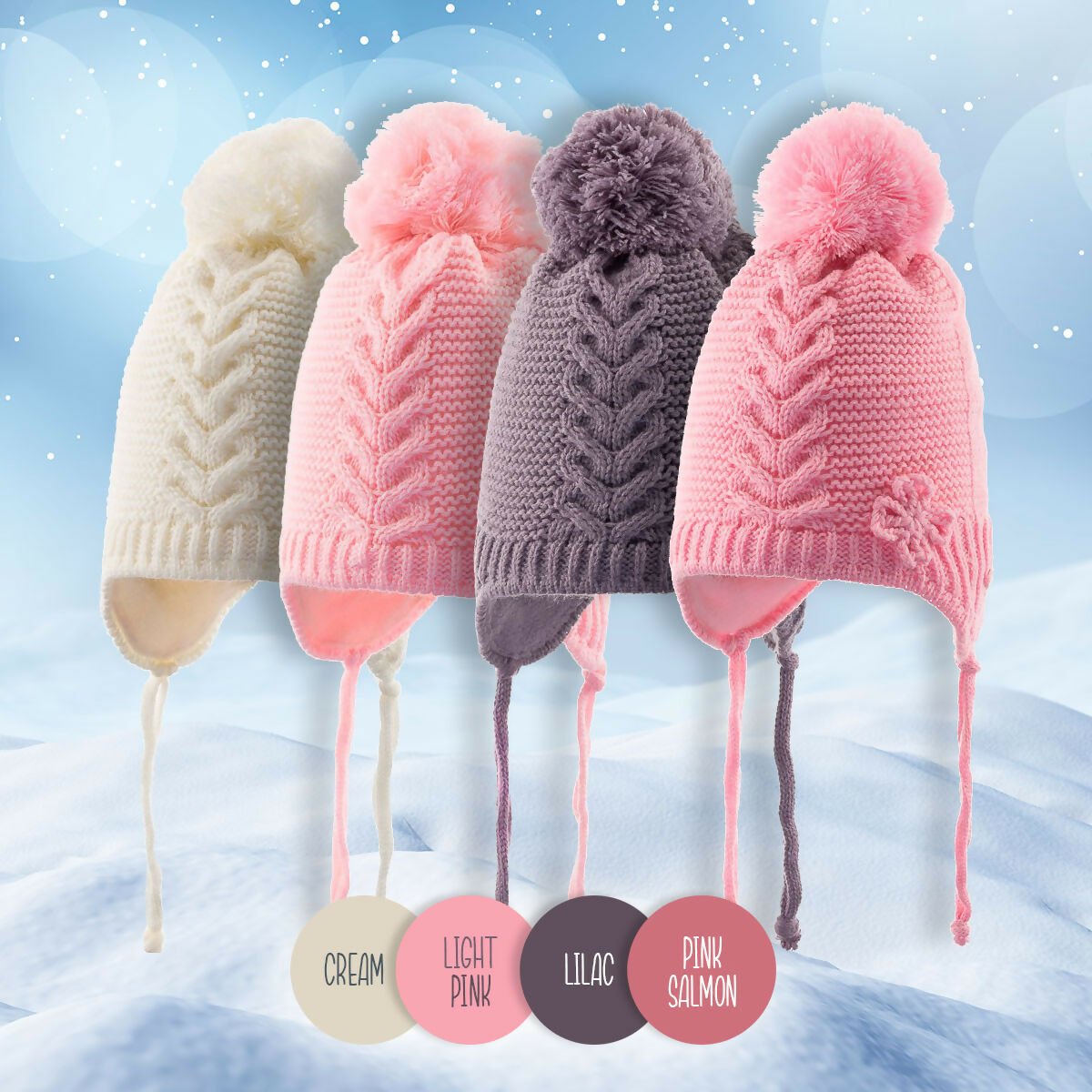 Infant Knitted Winter Beanie with Furry Lined Earflaps For Girls - Wear Sierra