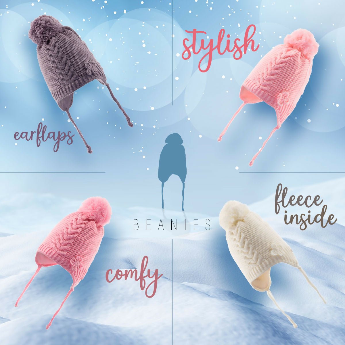 Infant Knitted Winter Beanie with Furry Lined Earflaps For Girls - Wear Sierra