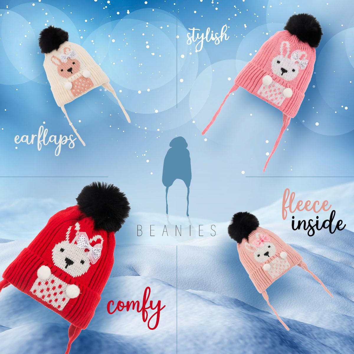 Infant Knitted Winter Beanie with Furry Lined Earflaps For Girls - Wear Sierra