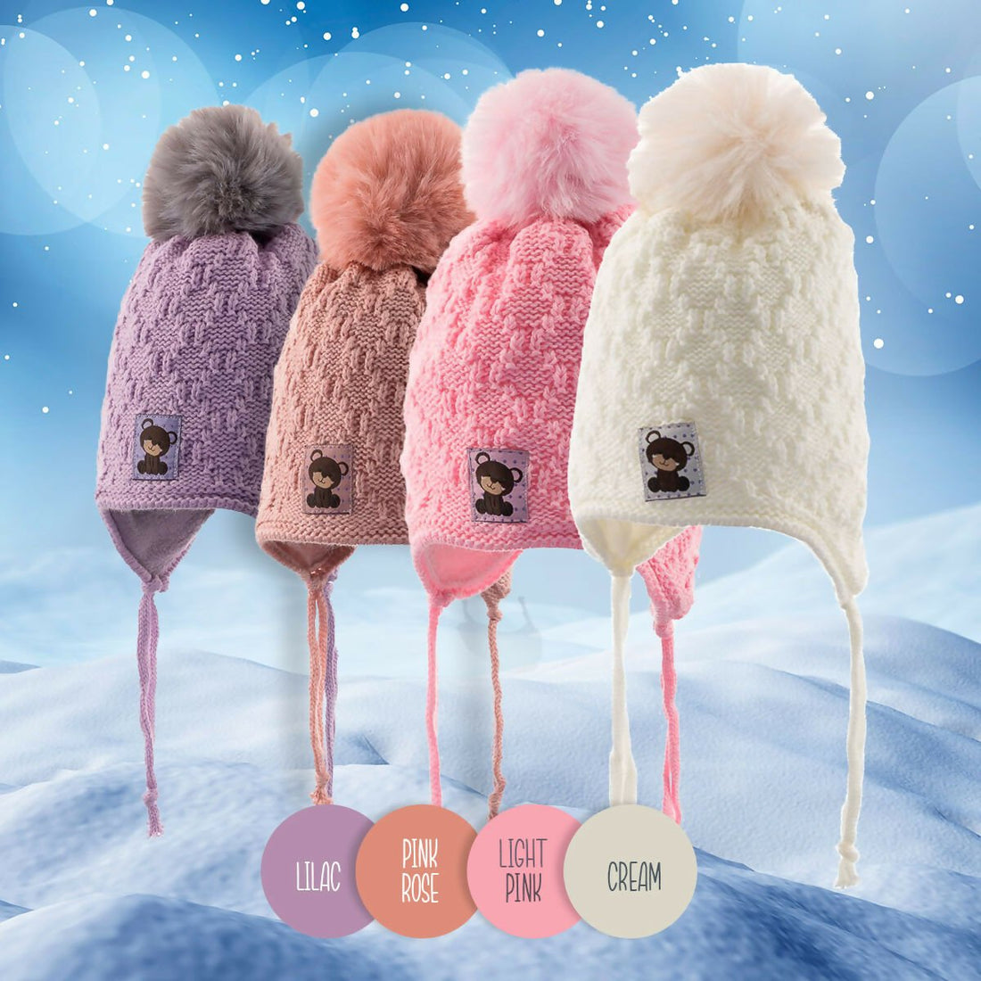 Infant Knitted Winter Beanie with Furry Lined Earflaps For Girls - Wear Sierra