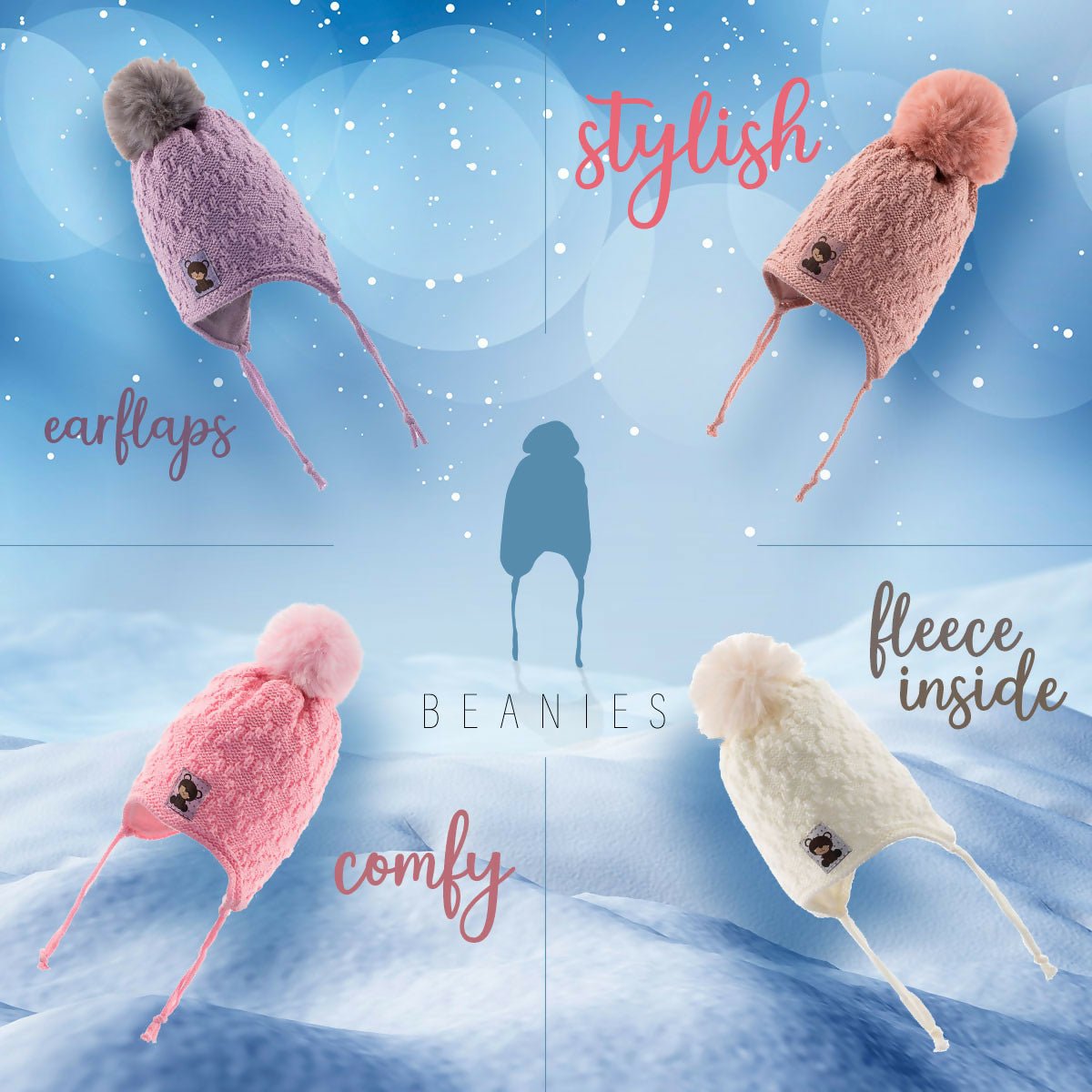 Infant Knitted Winter Beanie with Furry Lined Earflaps For Girls - Wear Sierra