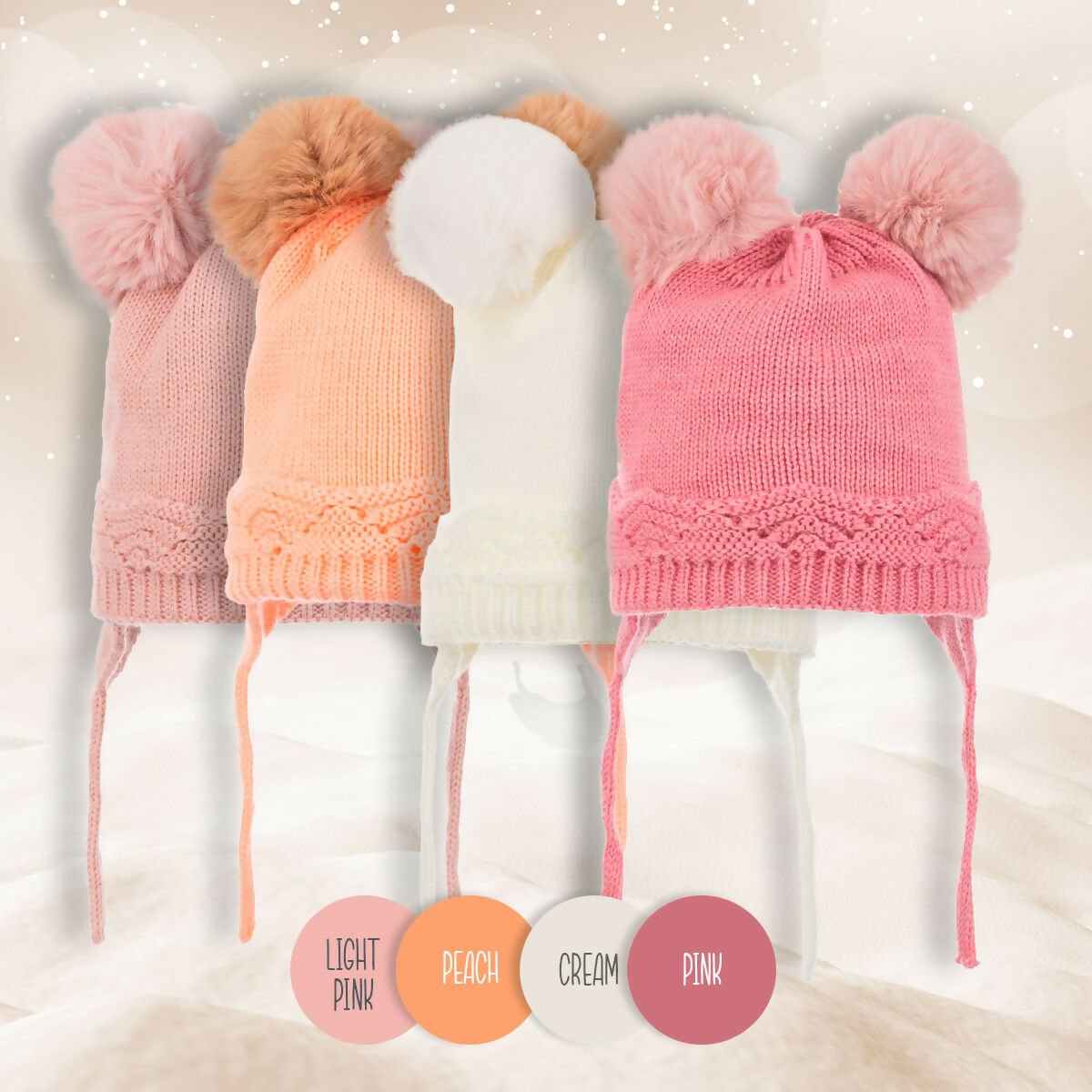 Infant Knitted Winter Beanie with Pompom "Ears" For Girls - Wear Sierra