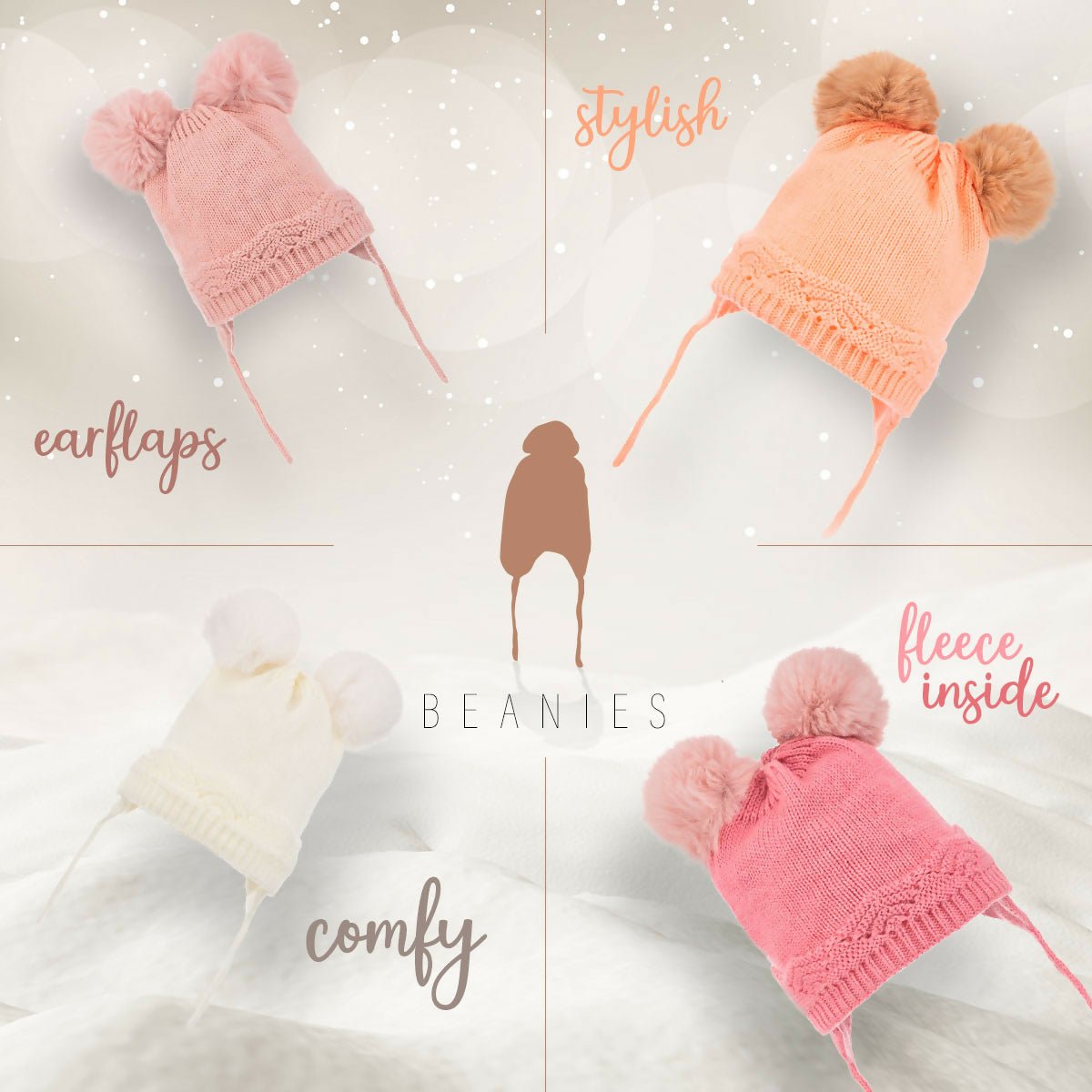Infant Knitted Winter Beanie with Pompom "Ears" For Girls - Wear Sierra