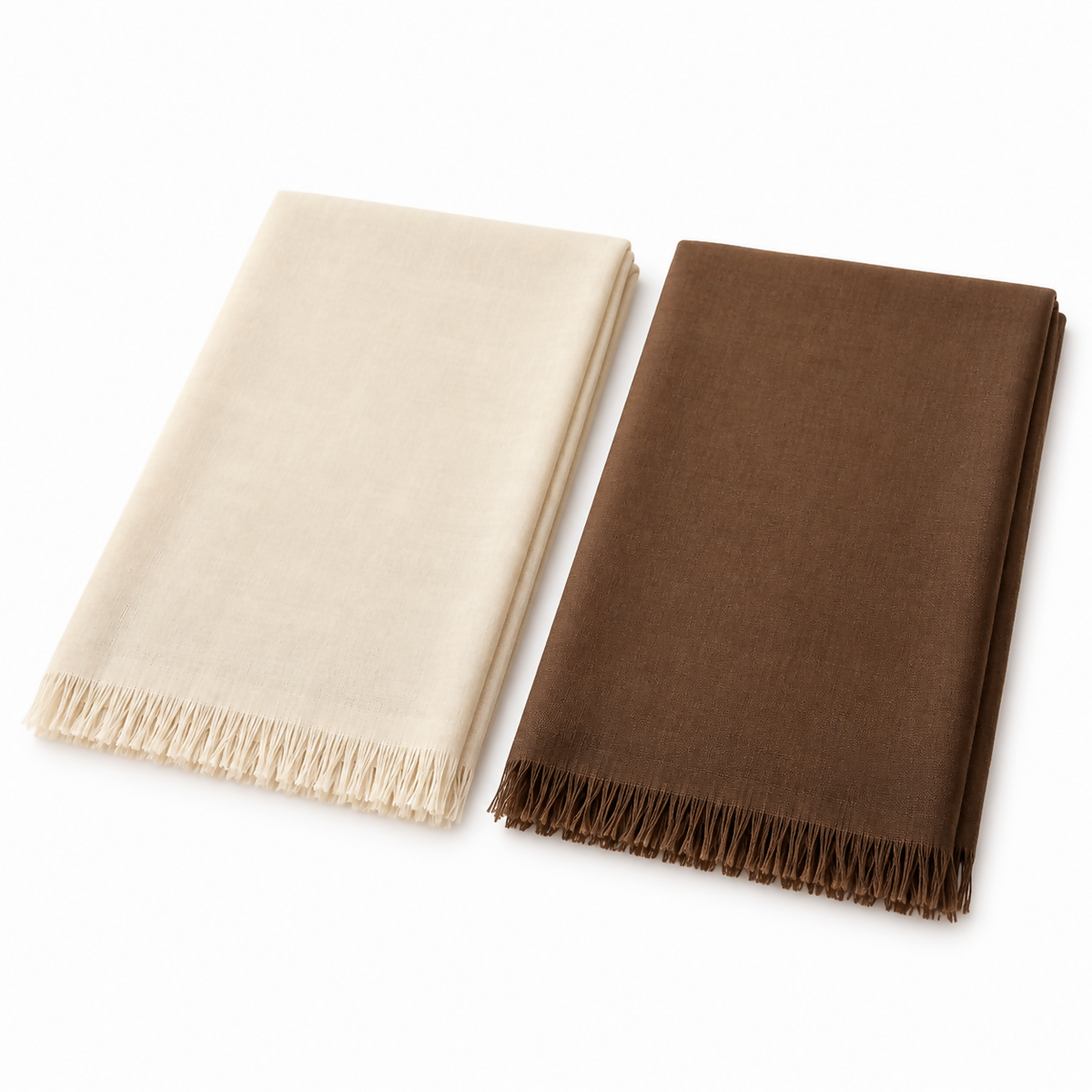 Women’s Lightweight Scarf Set, 2-Pack – Ecru & Brown, 71 × 25 in