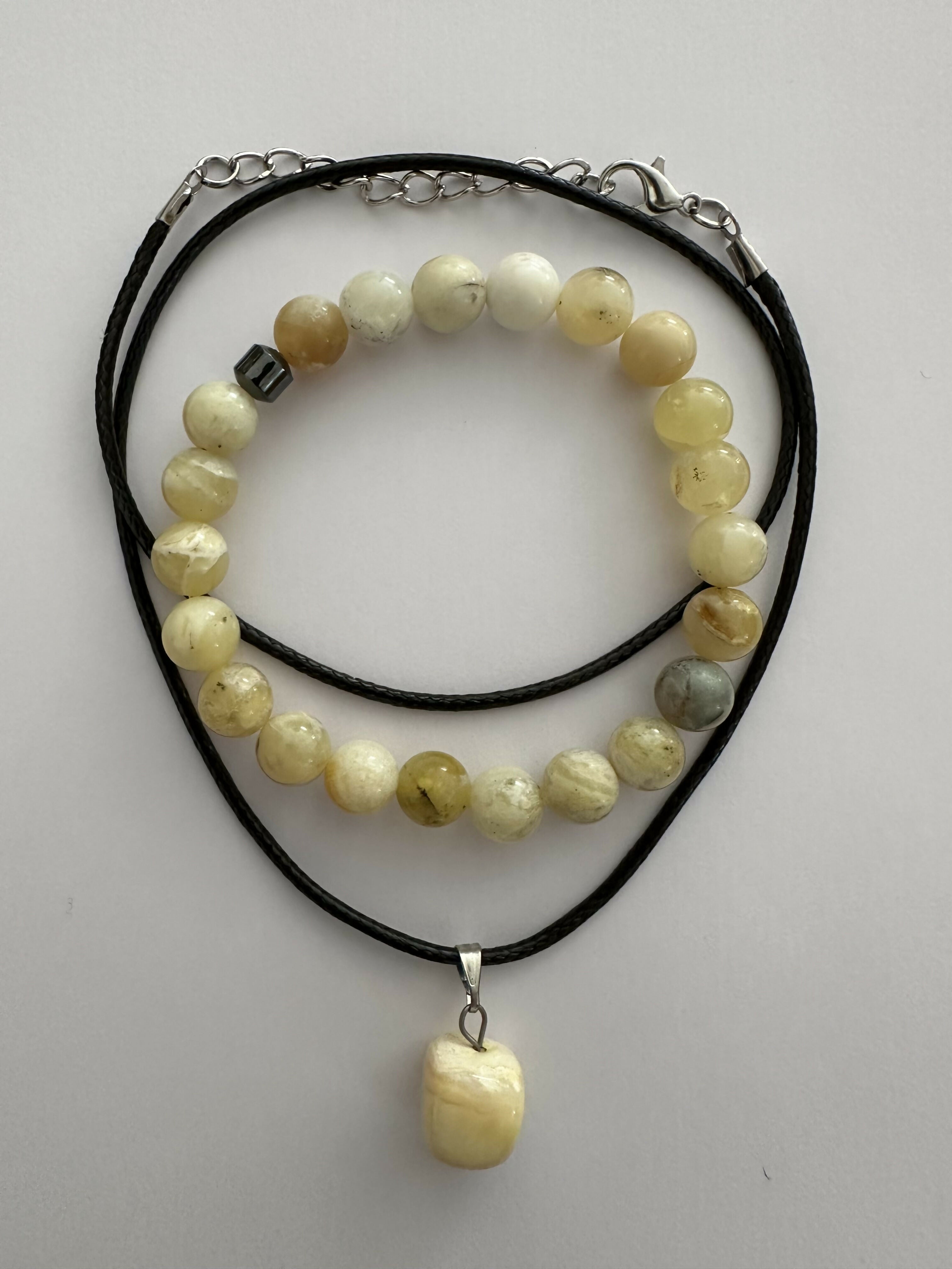 Yellow Opal Natural Stone Bracelet with Matching Necklace
