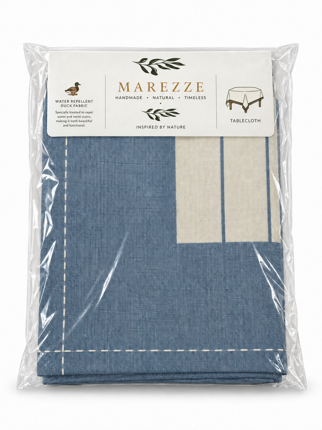 French Blue & Ivory Striped Water-Repellent Turkish Cotton Tablecloth – Coastal & Timeless Style