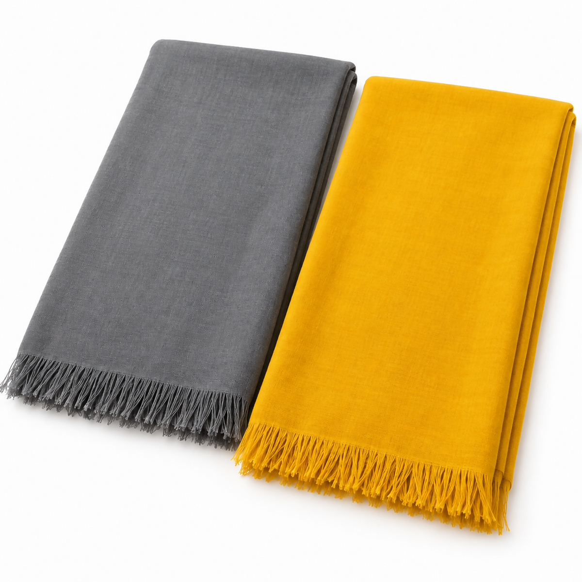 Women’s Lightweight Scarf Set, 2-Pack – Grey & Mustard, 71 × 25 in