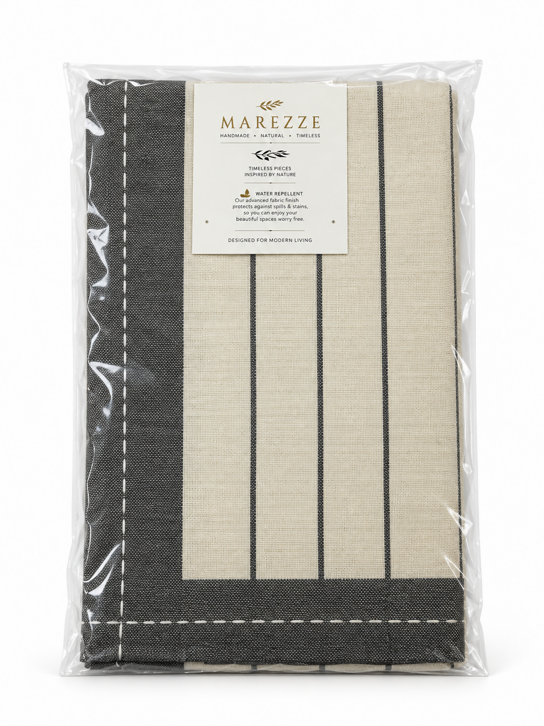Charcoal & Ivory Striped Water-Repellent Turkish Cotton Table Runner – Coastal & Timeless Style