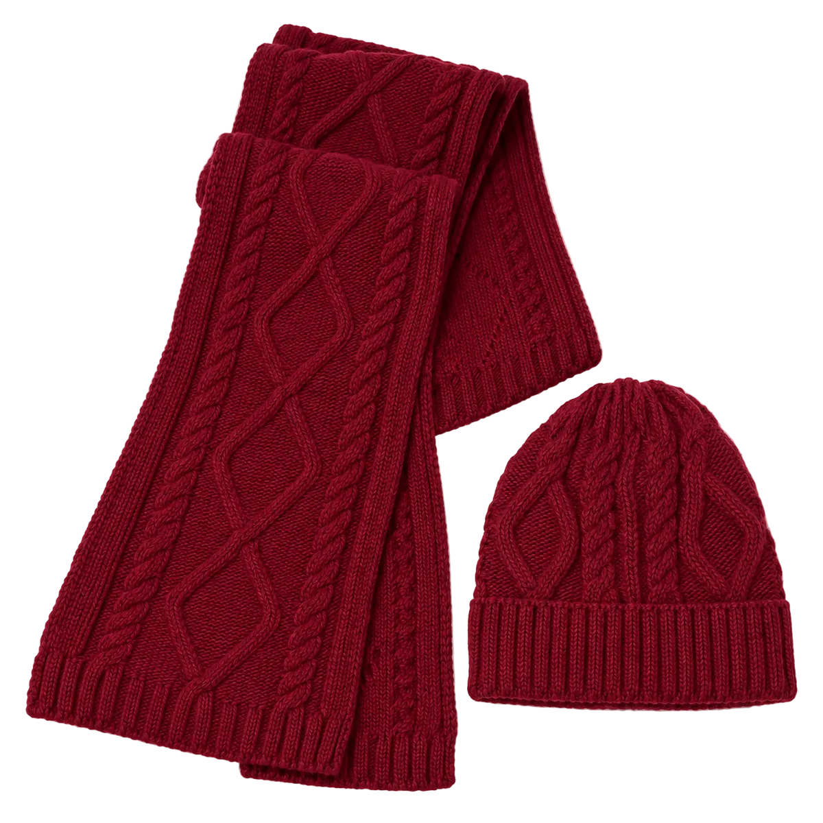 Unisex Cable Knit Beanie and Scarf Set for Men and Women, 2-Piece, Black