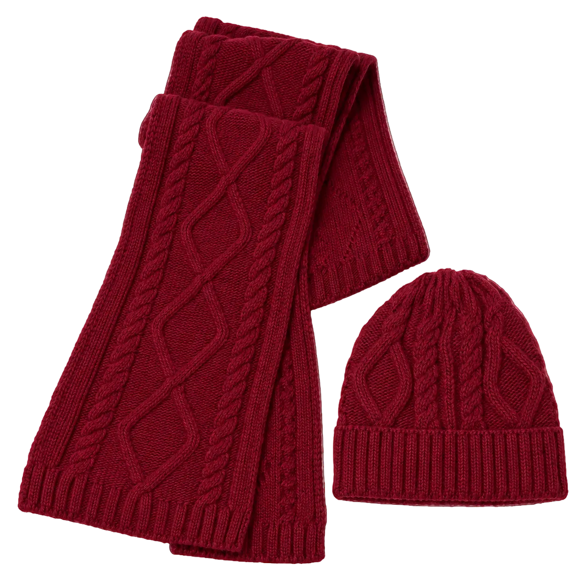 Unisex Cable Knit Beanie and Scarf Set for Men and Women, 2-Piece, Black