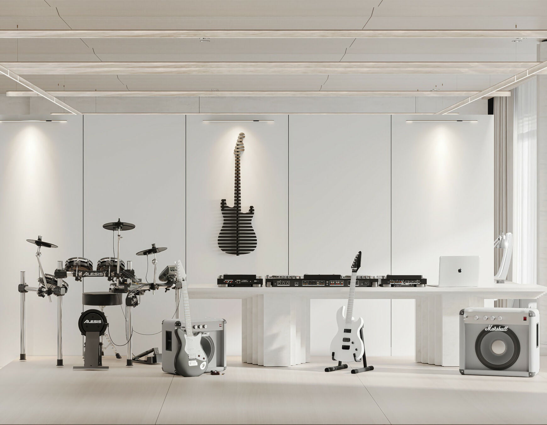 Parametric 3D Black Guitar Wall Decor Modern Sculptural Wall Art Contemporary Architectural Wall Decor for Living Room, Office & Commercial Interiors