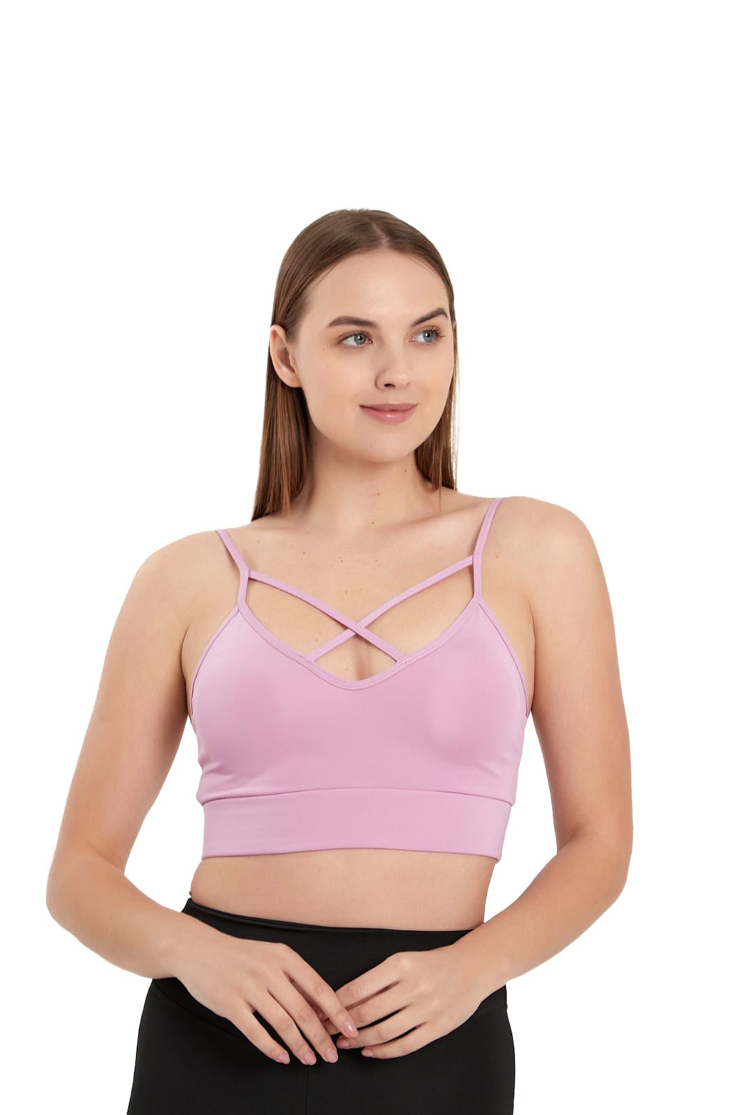 Juniors' and Women's Lightly Padded Workout Wear, Crisscross Front Plunge Neck Top - Wear Sierra
