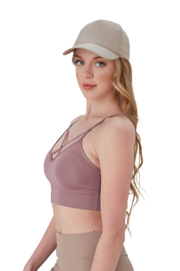 Juniors' and Women's Lightly Padded Workout Wear, Crisscross Front Plunge Neck Top - Wear Sierra