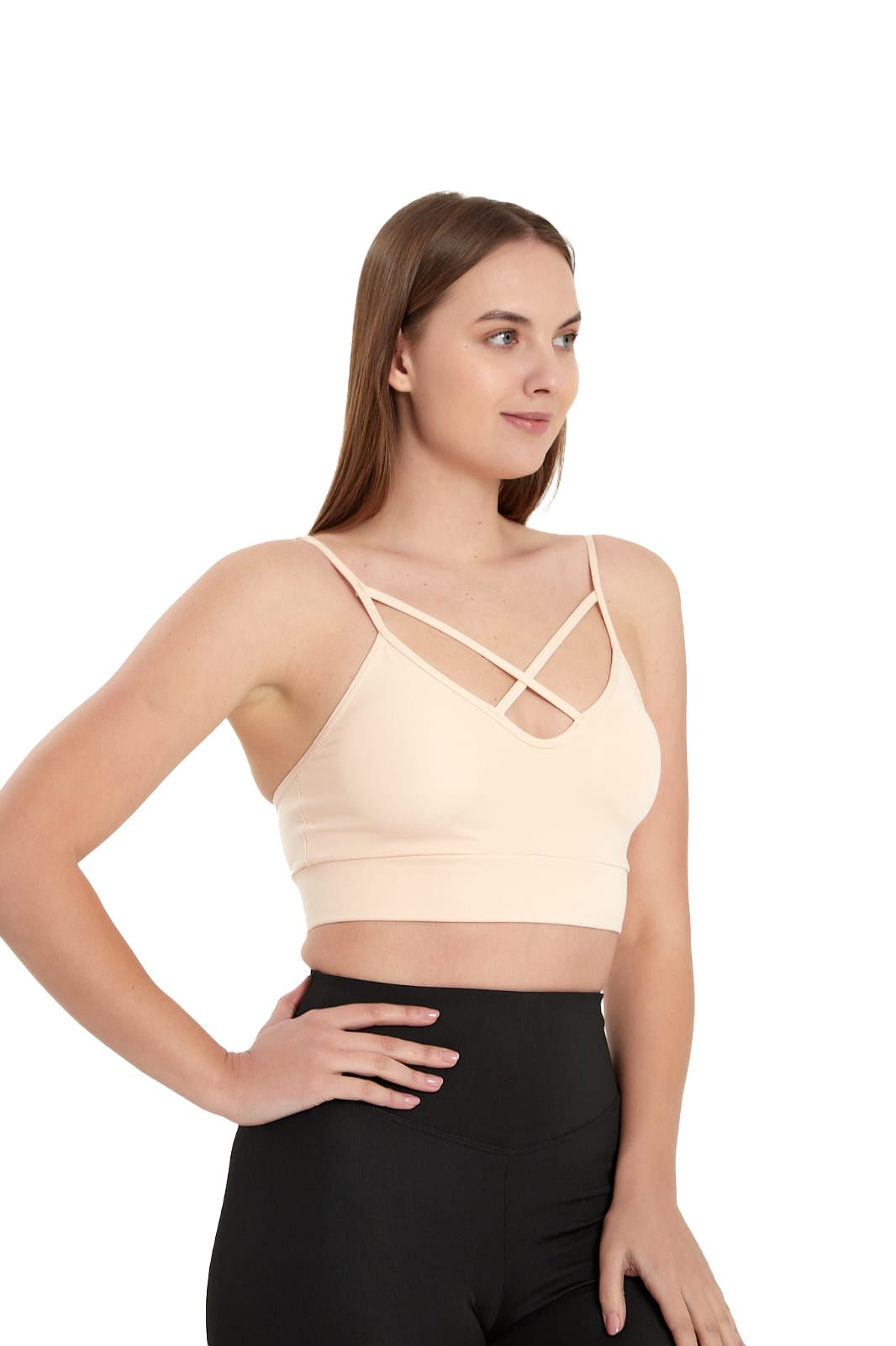 Juniors' and Women's Lightly Padded Workout Wear, Crisscross Front Plunge Neck Top - Wear Sierra