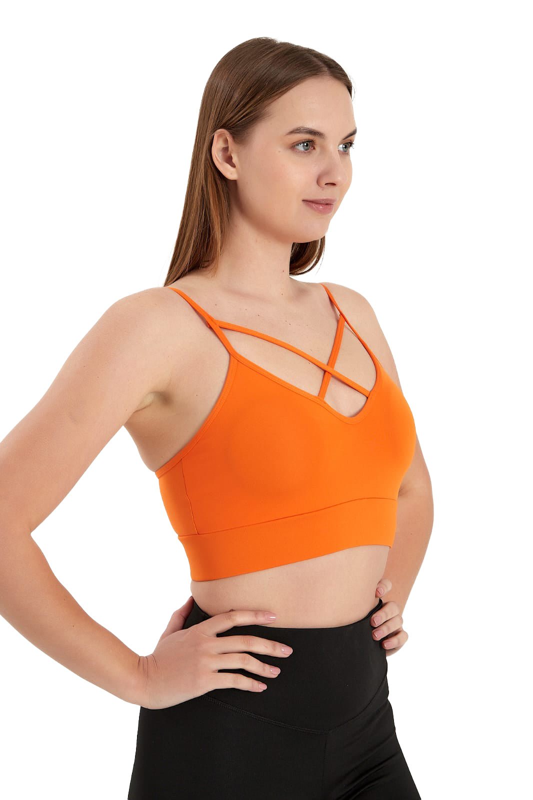 Juniors' and Women's Lightly Padded Workout Wear, Crisscross Front Plunge Neck Top - Wear Sierra
