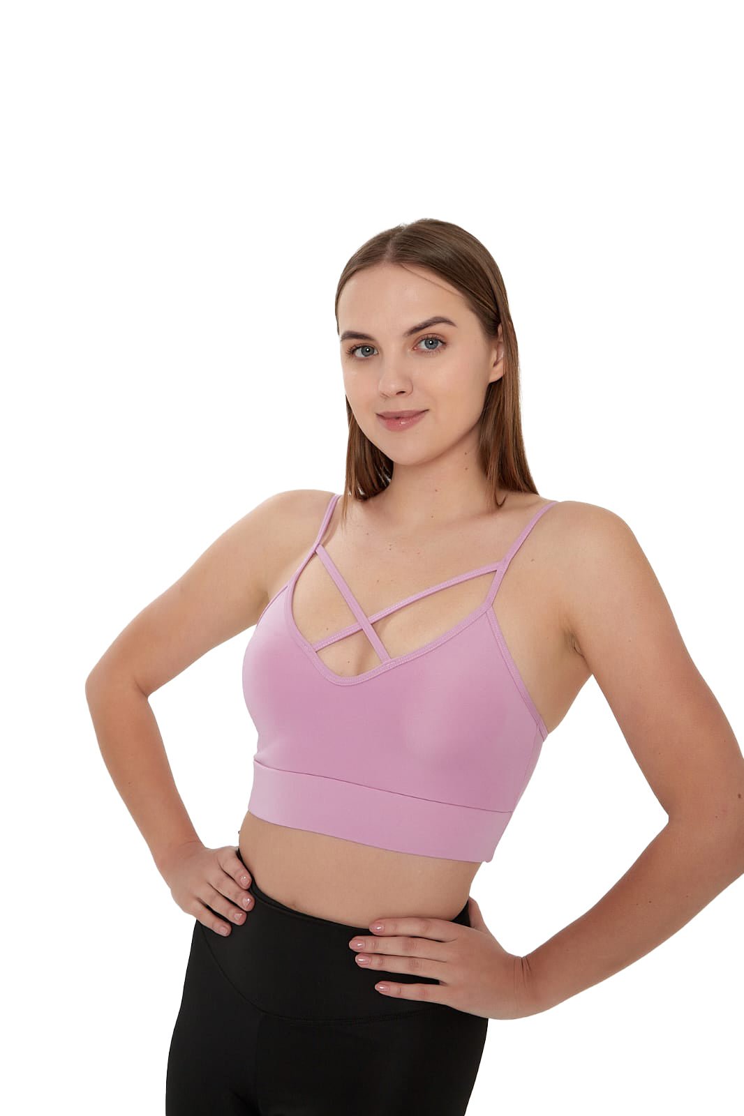 Juniors' and Women's Lightly Padded Workout Wear, Crisscross Front Plunge Neck Top - Wear Sierra