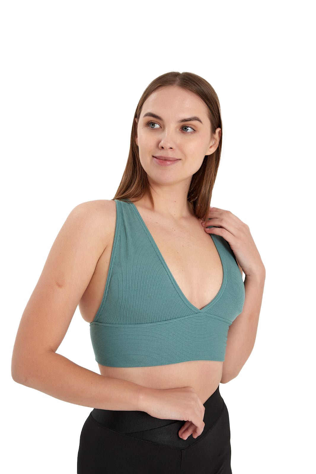 Juniors' and Women's Ultra Comfortable Soft Plunge Neck Top, Padded Workout Wear - Lightweight & Breathable Activewear - Wear Sierra