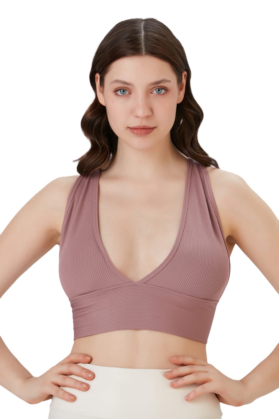 Juniors' and Women's Ultra Comfortable Soft Plunge Neck Top, Padded Workout Wear - Lightweight & Breathable Activewear - Wear Sierra