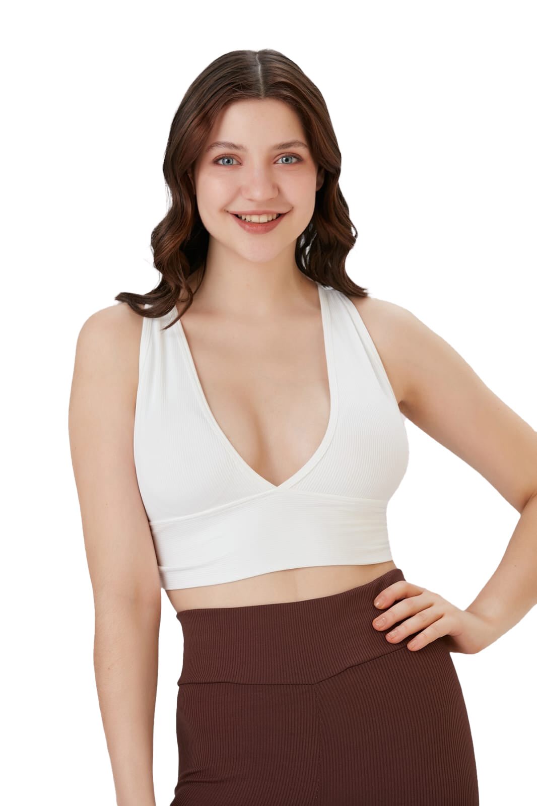 Juniors' and Women's Ultra Comfortable Soft Plunge Neck Top, Padded Workout Wear - Lightweight & Breathable Activewear - Wear Sierra