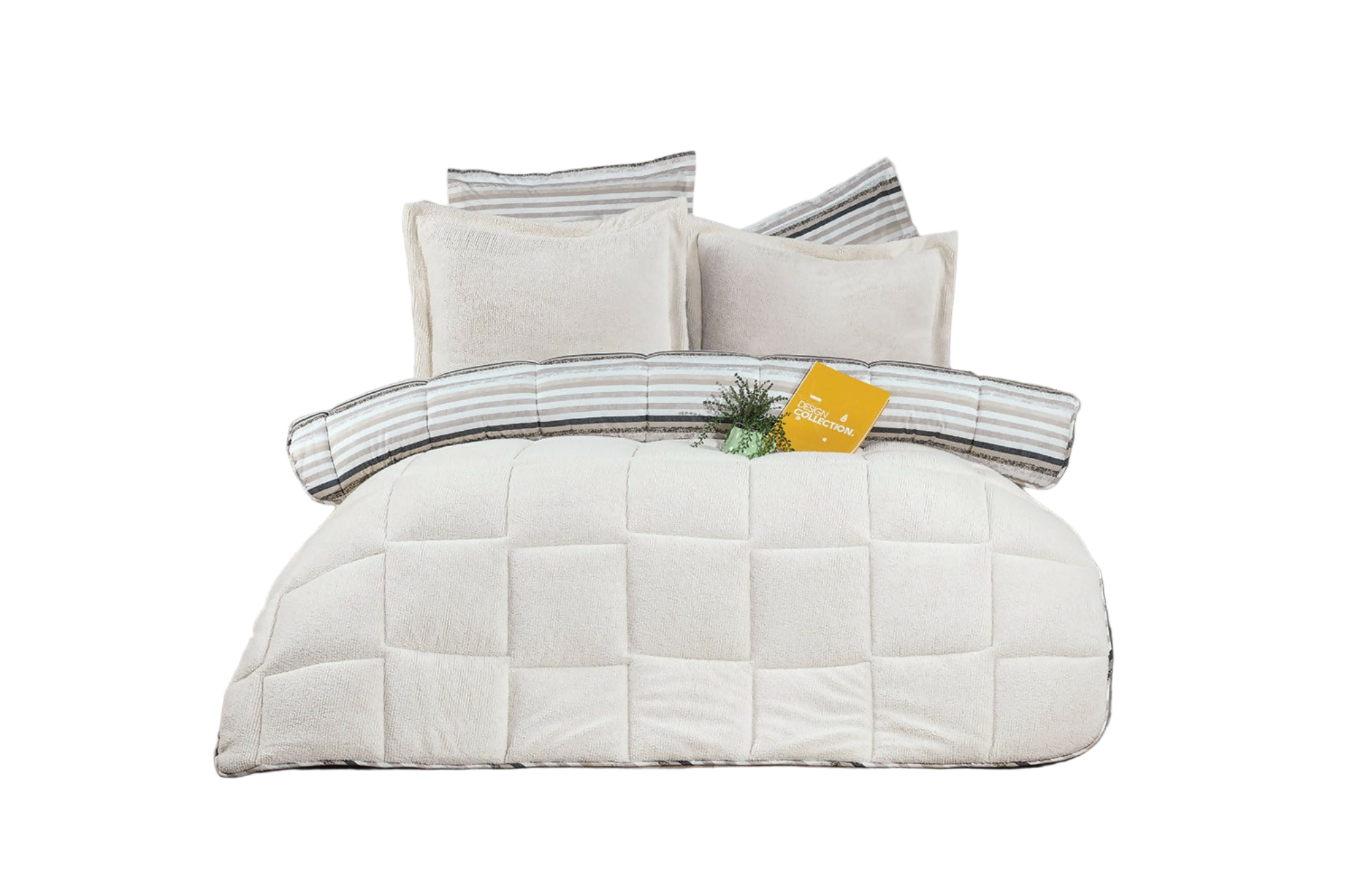 Sherpa Reversable Quilted Comforter in Turkish Cotton and Lambswool for Single and Double Beds, 4 Piece Bedding Set