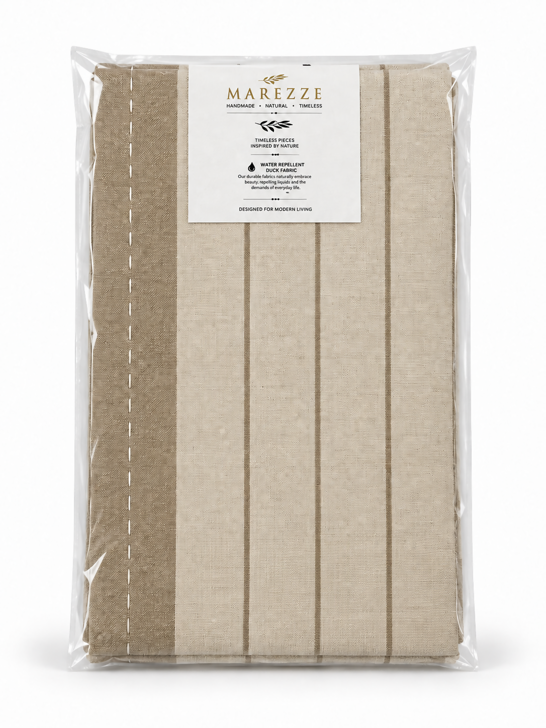 Warm Taupe & Ivory Striped Water-Repellent Turkish Cotton Table Runner – Coastal & Timeless Style