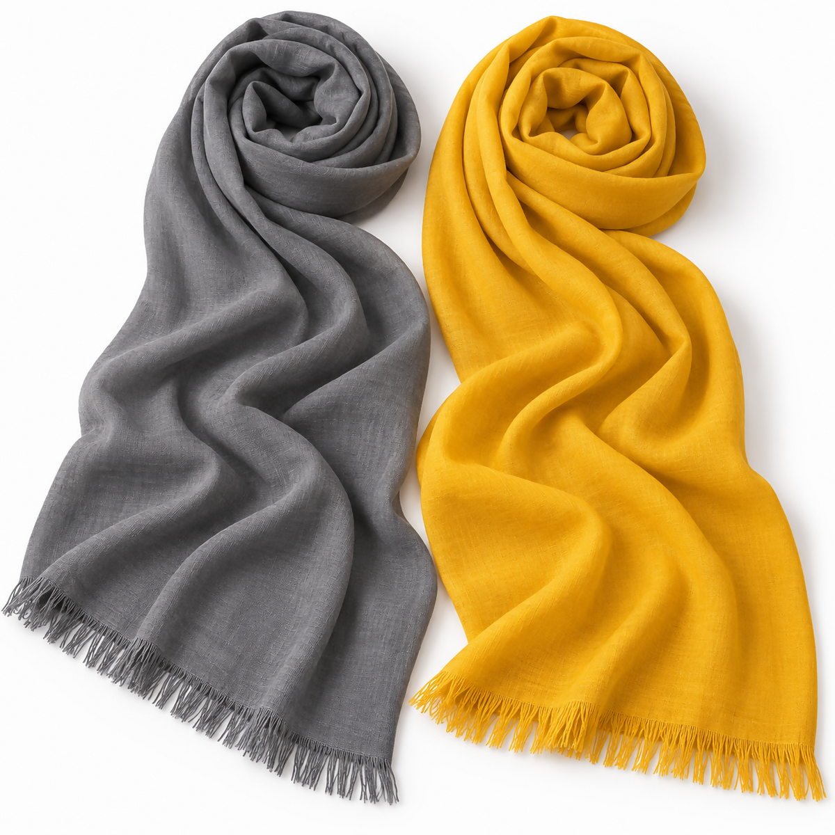 Women’s Lightweight Scarf Set, 2-Pack – Grey & Mustard, 71 × 25 in