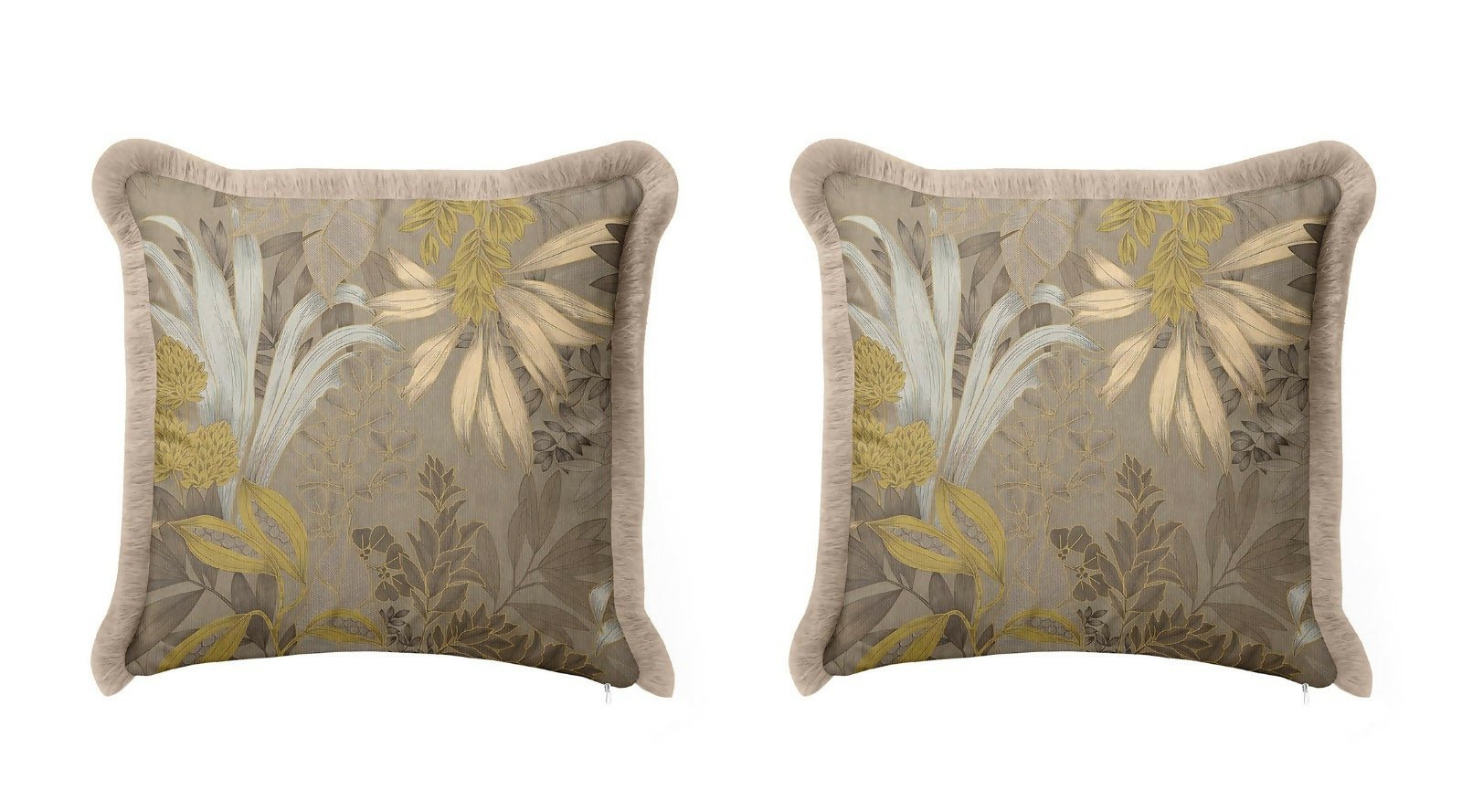 Leaf Patterned Fringed Pillow Case Set of 2 - Vintage Natural Inspired Country Beige Tasseled Throw Cushion Cover - Wear Sierra