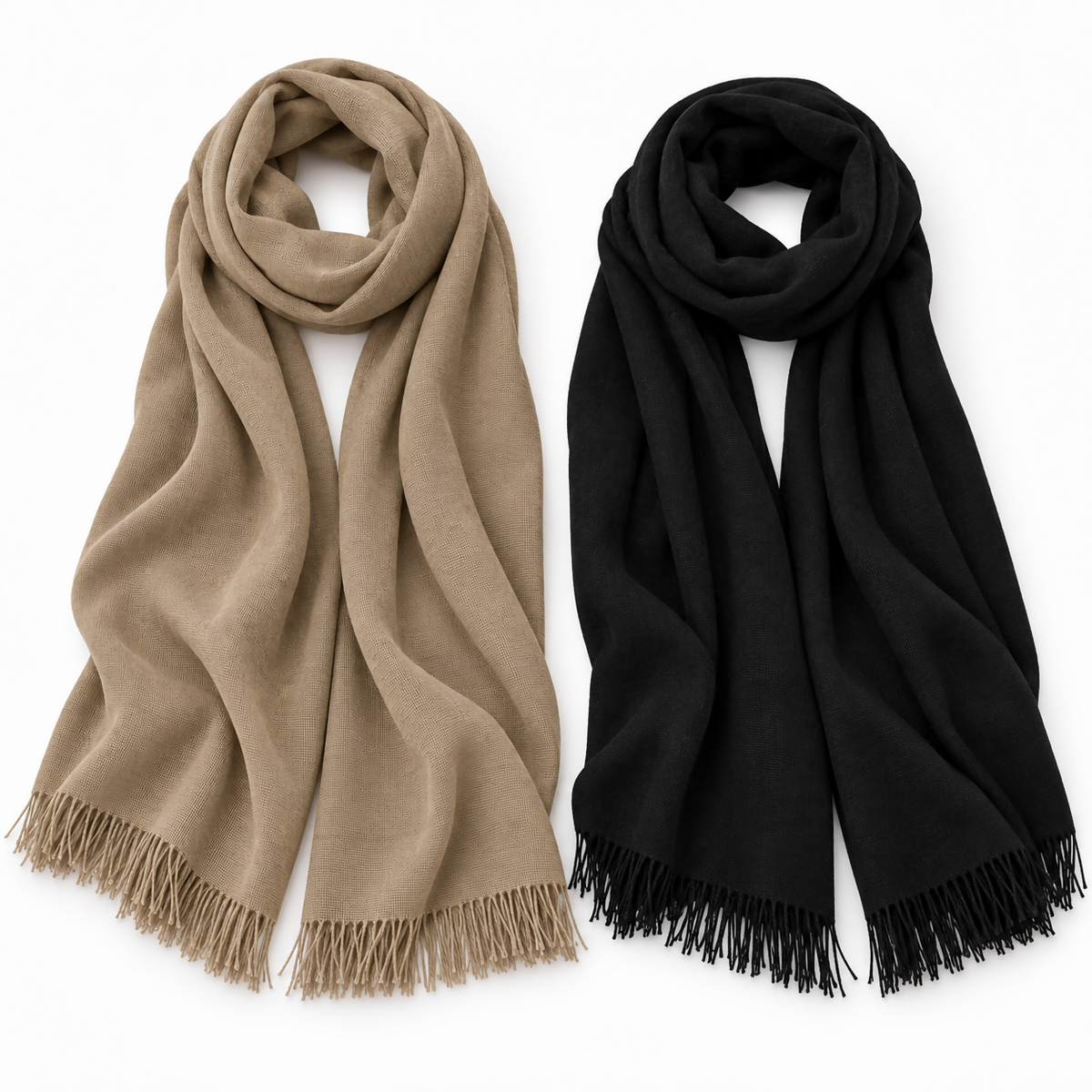 Women’s Lightweight Scarf Set, 2-Pack – Taupe & Black, 71 × 25 in