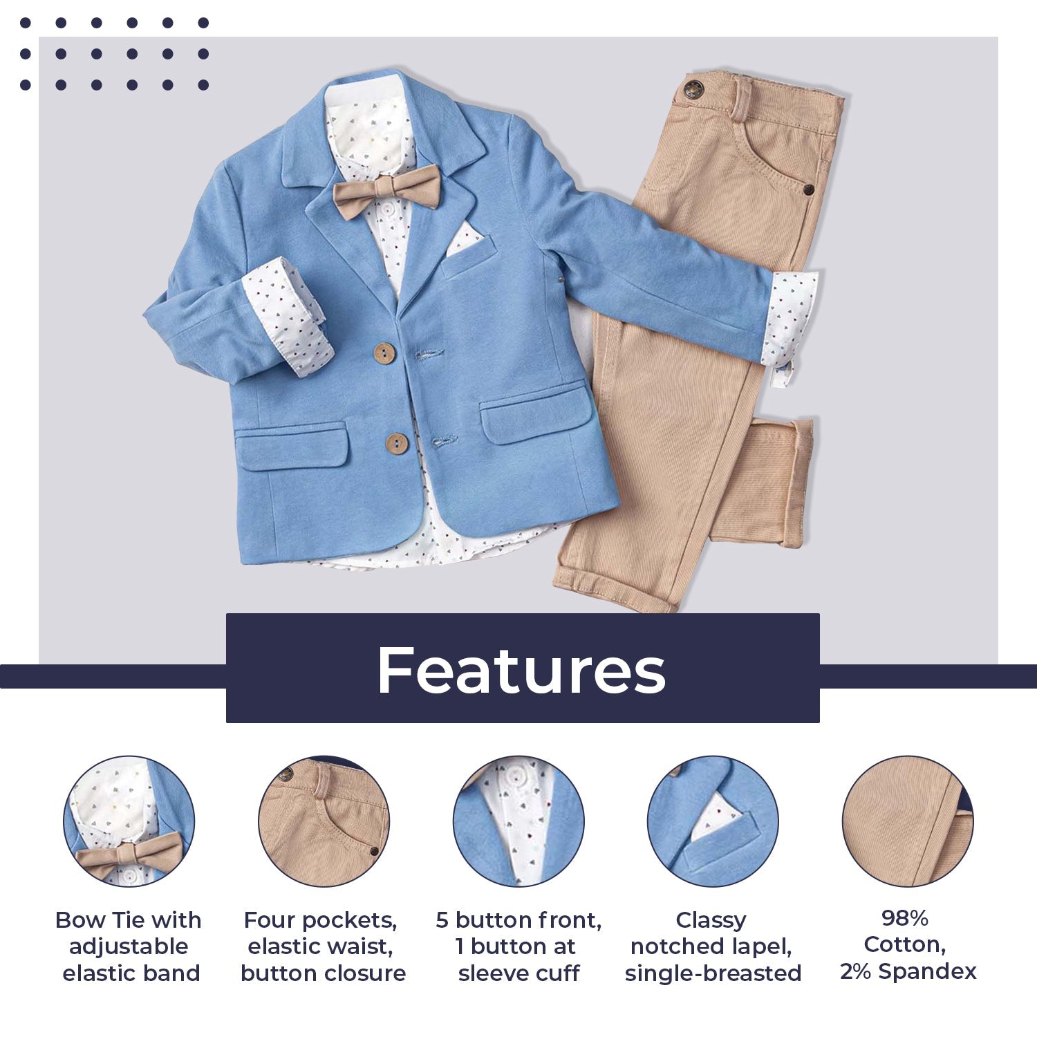 Little Boy's Colorful Suit Jacket, Pants and Button-Up Shirt 3-Piece Set - Wear Sierra