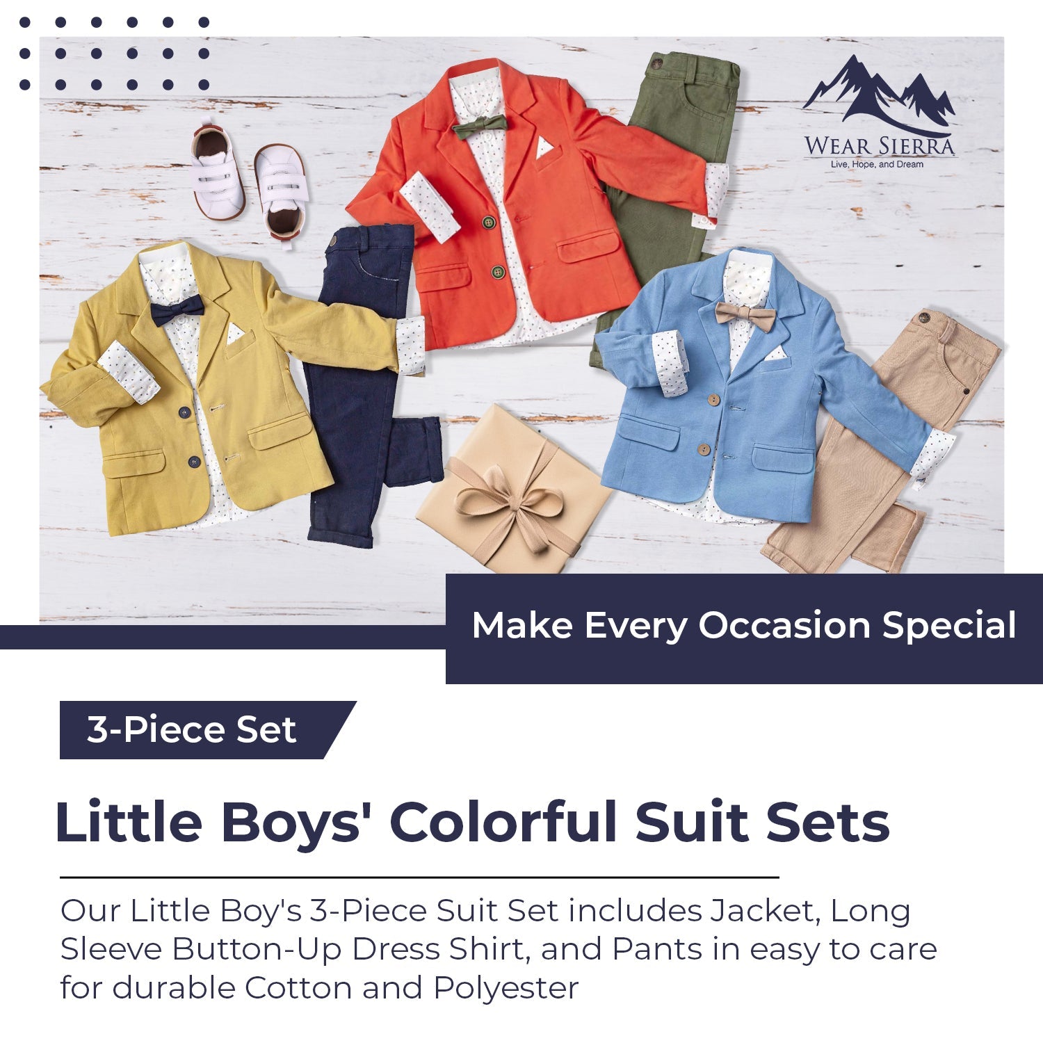 Little Boy's Colorful Suit Jacket, Pants and Button-Up Shirt 3-Piece Set - Wear Sierra