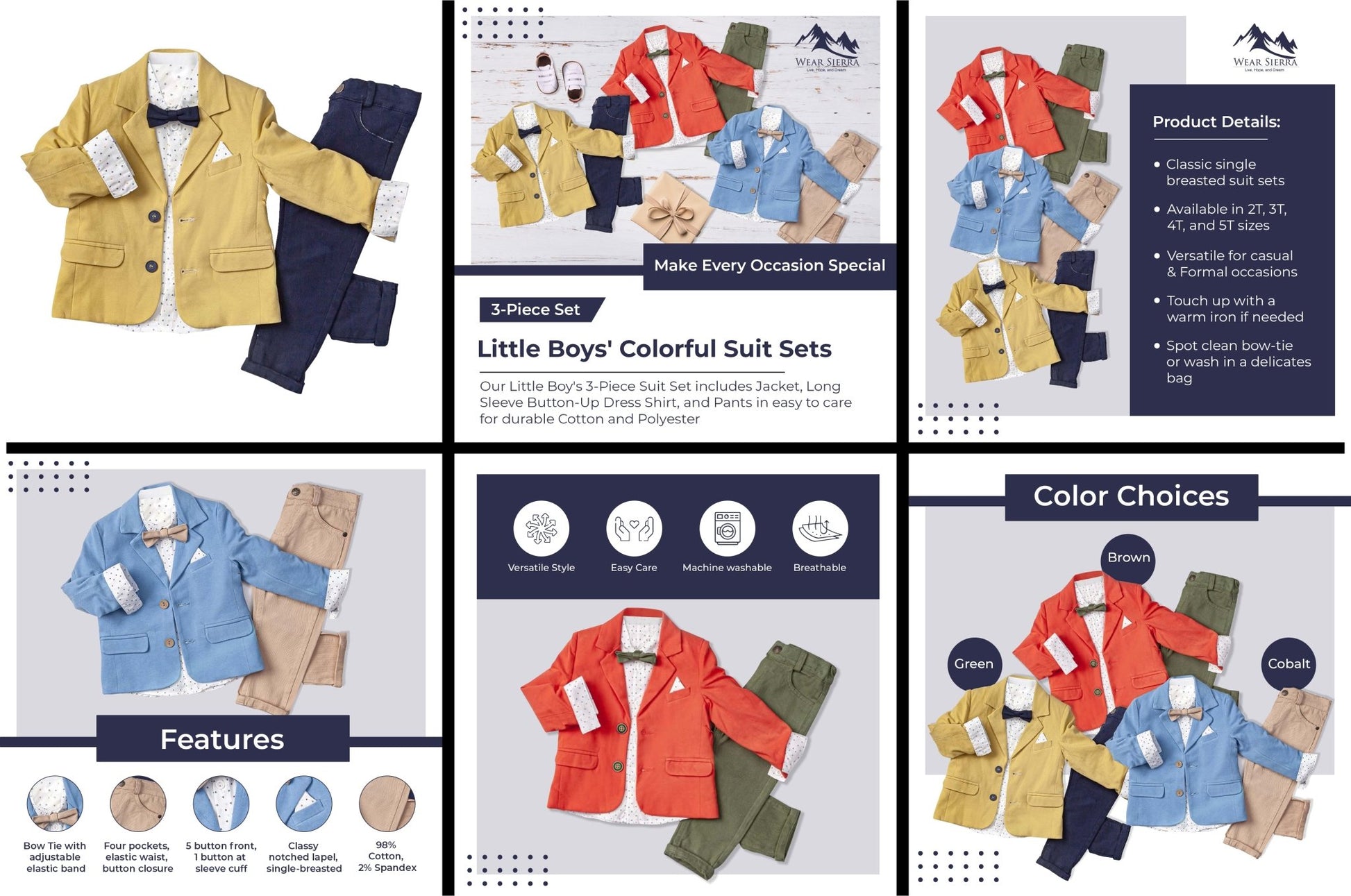 Little Boy's Colorful Suit Jacket, Pants and Button-Up Shirt 3-Piece Set - Wear Sierra