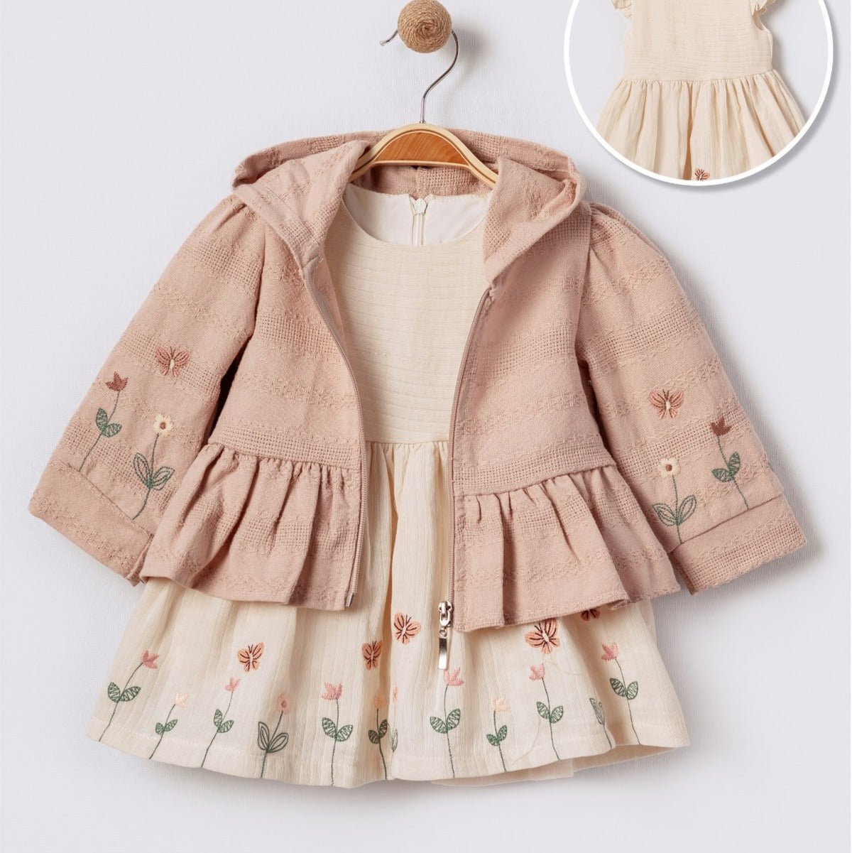 Little Girls' Dress - 2 Piece Set Pointelle and Embroidery Designed Outfit for Toddler Girls - Wear Sierra