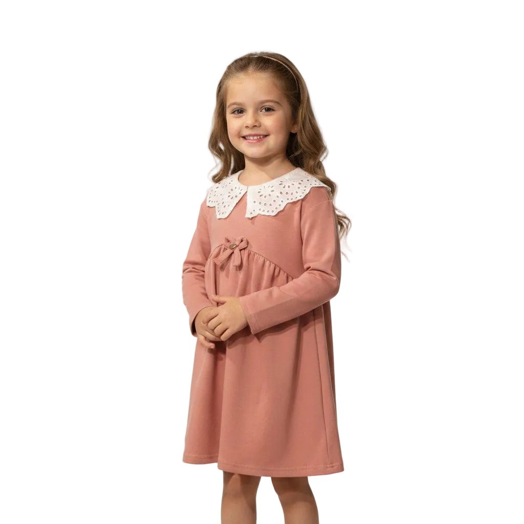 Little Girls' Eyelet Lace Collar Dress in Combed Cotton - Wear Sierra
