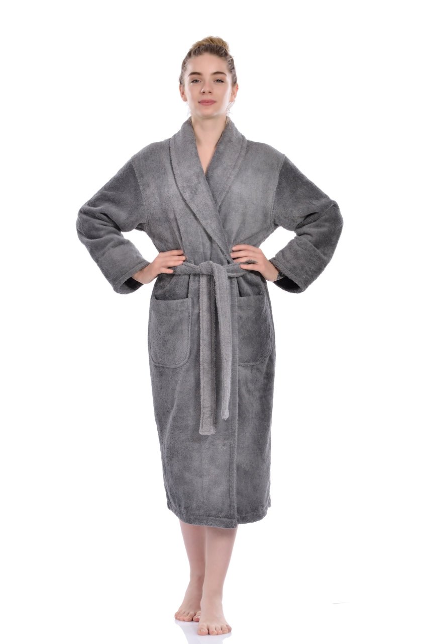 Luxury Turkish Bath Robes for Him & Her, 100% Turkish Cotton, Hotel Style Ultra Soft Robes For Home and Bath - Soft Shawl Collar Bathrobe with Adjustable Belt in X-Small / Small - Wear Sierra