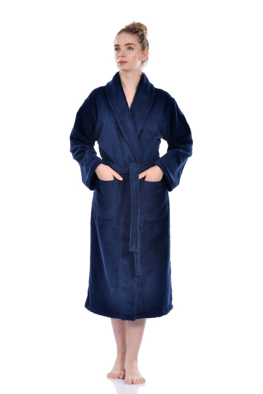 Luxury Turkish Bath Robes for Him & Her, 100% Turkish Cotton, Hotel Style Ultra Soft Robes For Home and Bath - Soft Shawl Collar Bathrobe with Adjustable Belt in X-Small / Small - Wear Sierra
