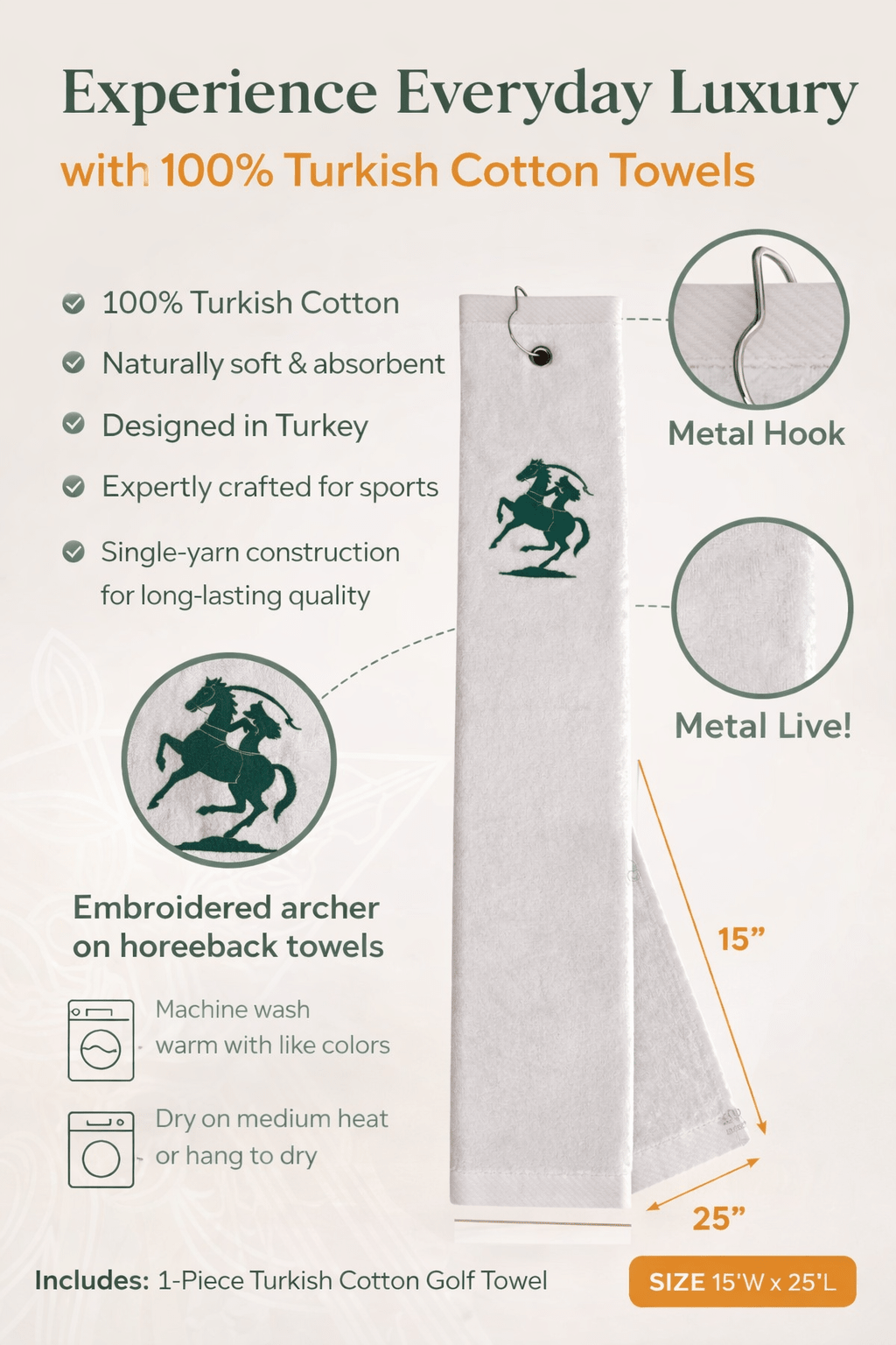 Luxury Turkish Golf Towels, 100% Turkish Cotton, Quick Drying, High Absorbency, Ultra Soft Towels For Golf and Sports - Wear Sierra